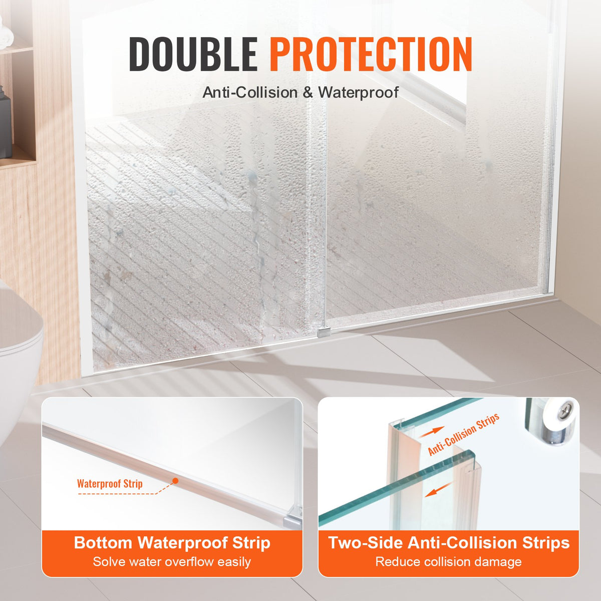 VEVOR Frameless Shower Door 58-59" x 75" SGCC Tempered Glass 5/16" Chrome