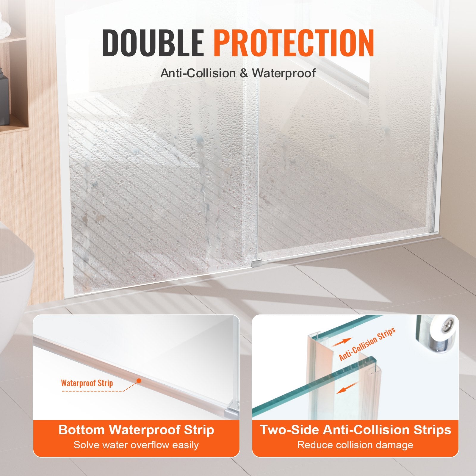 VEVOR Frameless Shower Door 58-59" x 75" SGCC Tempered Glass 5/16" Chrome