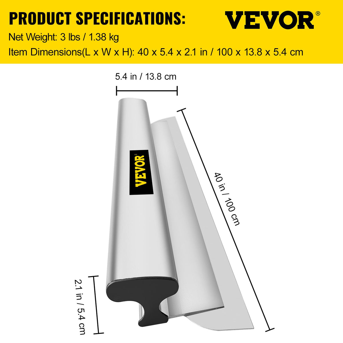 VEVOR Skimming Blade,40 inch Smoothing Knife, European Stainless Steel Construction Knife, Aluminum Blade Profile Smoothing Knockdown Spatula for Gyprock/Drywall/Wall-Board