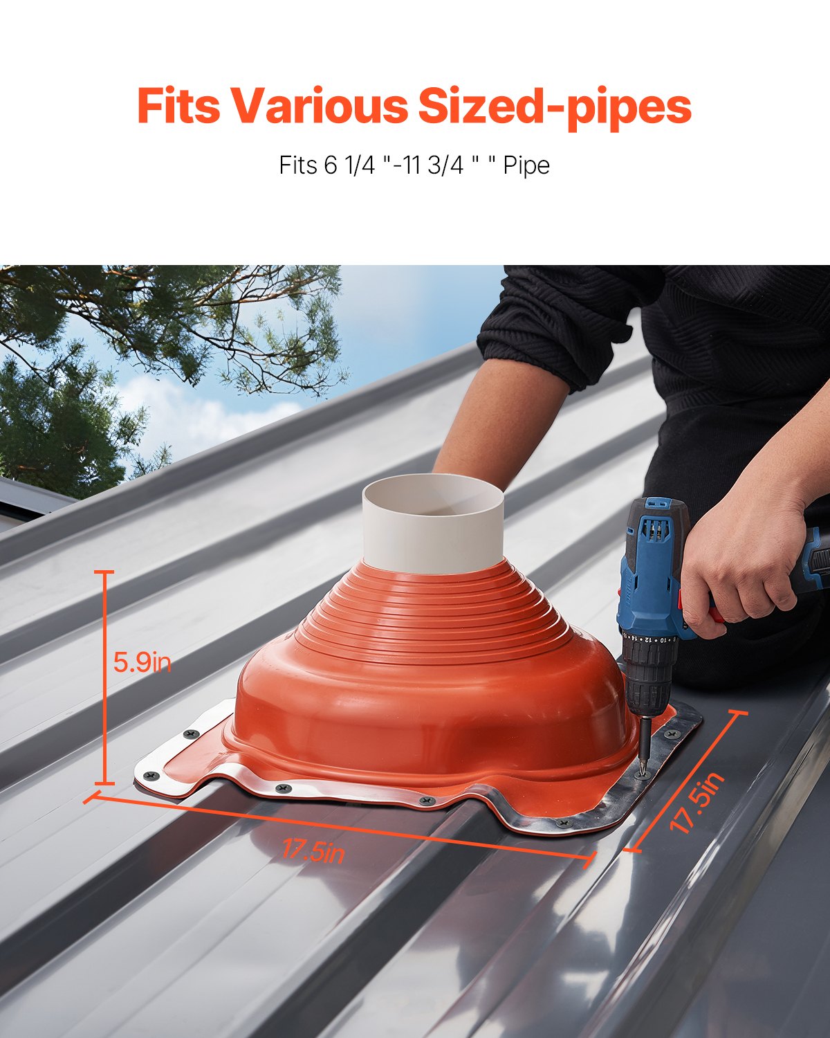 VEVOR 2 Pcs Metal Roof Pipe Flashing Boot Fit 160-300 mm Pipe High Temp Silicone