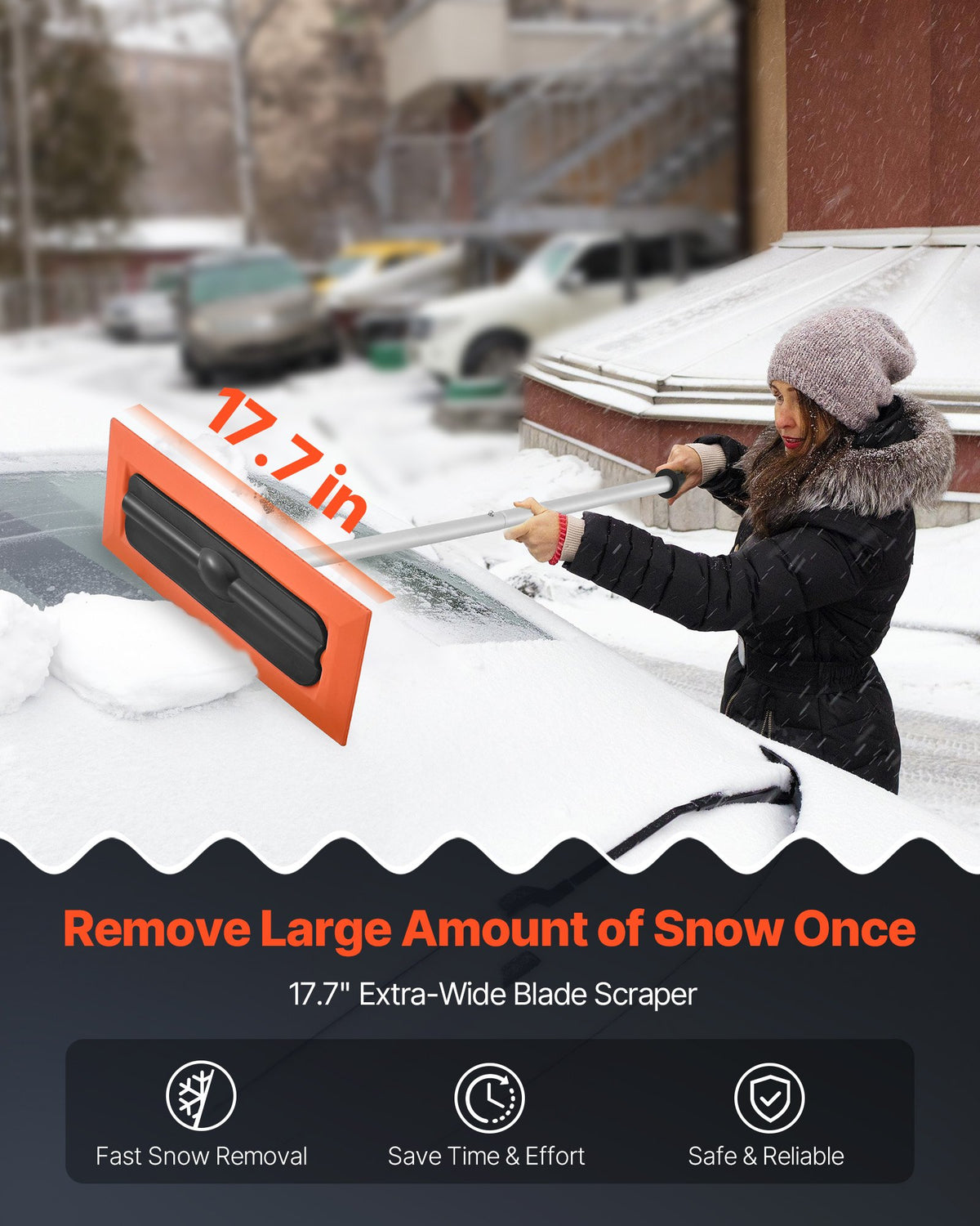 VEVOR Snow Roof Rake, 1.2m Long Reach Car Roof Snow Scraper, 45cm Foam Blade for No Scratches, Non-Slip Handle, Lightweight Snows Removal Tool for Vehicle Garage Rooftop Leaves Debris Clearing