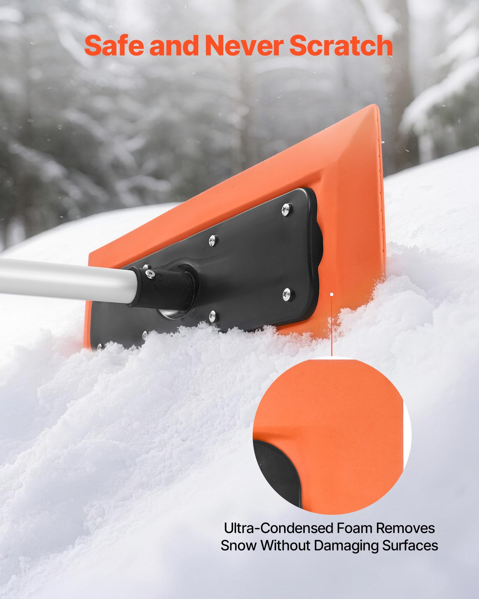 VEVOR Snow Roof Rake, 1.2m Long Reach Car Roof Snow Scraper, 45cm Foam Blade for No Scratches, Non-Slip Handle, Lightweight Snows Removal Tool for Vehicle Garage Rooftop Leaves Debris Clearing