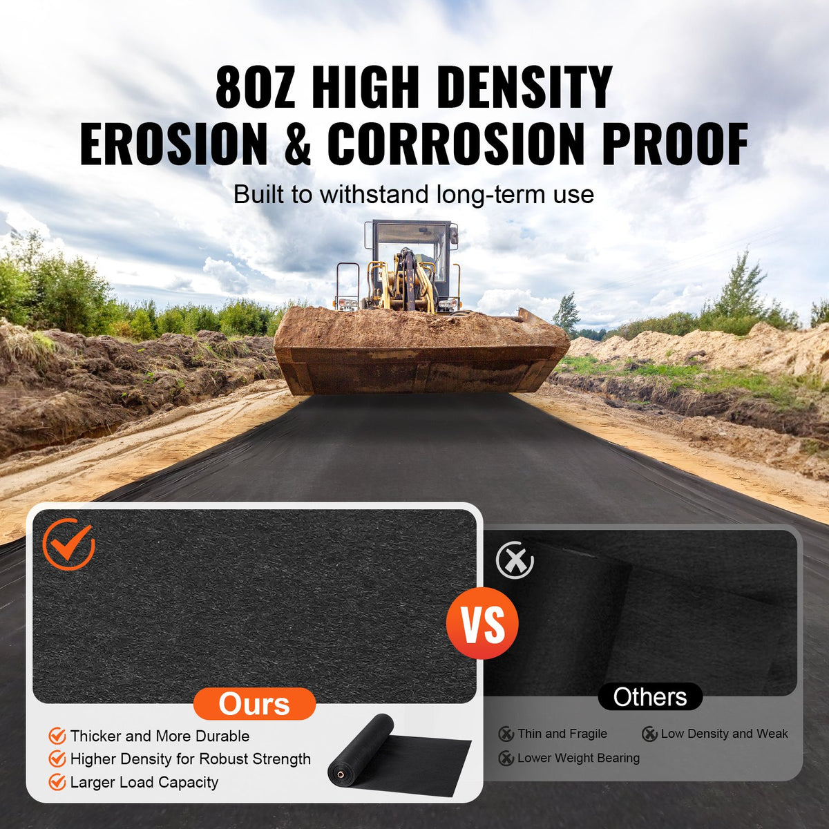 VEVOR Non Woven Geotextile Fabric Under Gravel, 6x100FT 8OZ Driveway Fabric Landscape Fabric, Heavy Duty Weed Barrier Fabric, Ground Cover Weed Control Fabric, French Drains Drainage Fabric, Black