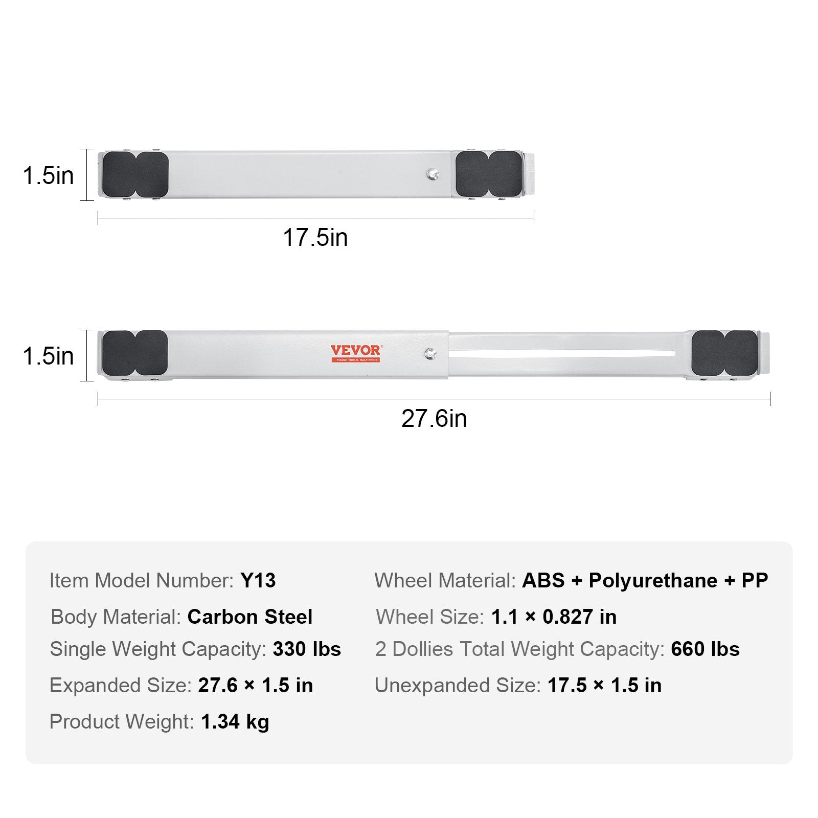 VEVOR Heavy Duty Furniture Appliances Rollers, 660 lbs Total Load, Extendable Appliance Rollers Mobile Washing Machine Base, Fridge Stand Dolly Movers for Refrigerators, Dryers, Dishwashers, White