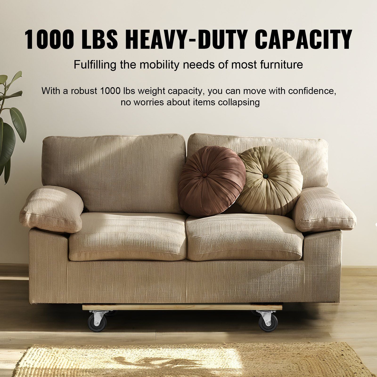 Furniture Dolly, 454kg Load Capacity, 457.2x762mm, 4x76mm PP Swivel Casters, Heavy Duty Hardwood Furniture Moving Dolly, Mover's Dolly, Moving Cart with Wheels for Heavy Furniture Home Cleaning