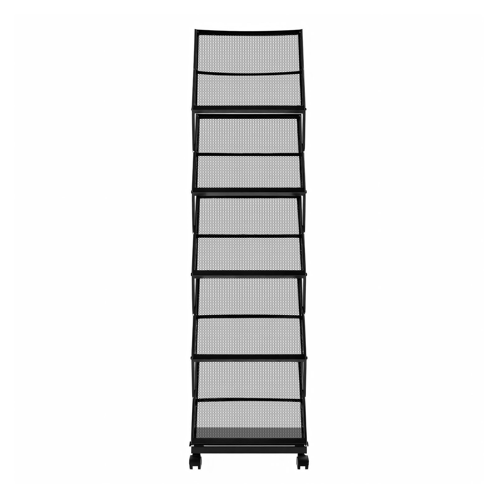 Brochure Display Rack, Foldable 5 Pockets Magazine Literature Display Stand, Movable Floor Standing Magazine Rack with Wheels, Metal Newspaper Catalog Holders for Shop Exhibitions Office Show