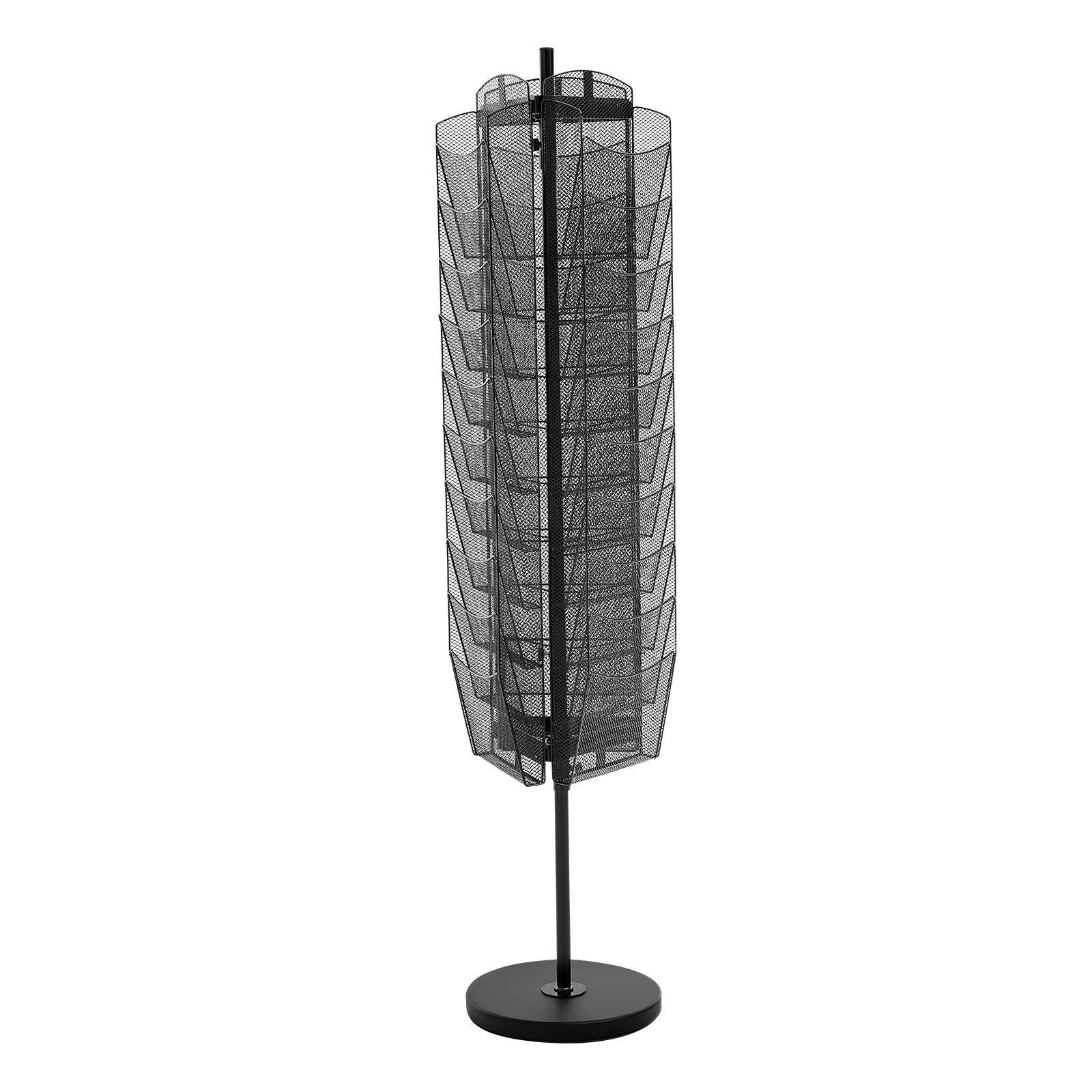 Rotating Brochure Display Rack, 30 Pockets Mesh Magazine Literature Display Stand, Portable Floor Standing Magazine Rack, Metal Newspaper Catalog Holders for Shop Exhibitions Office Trade Show