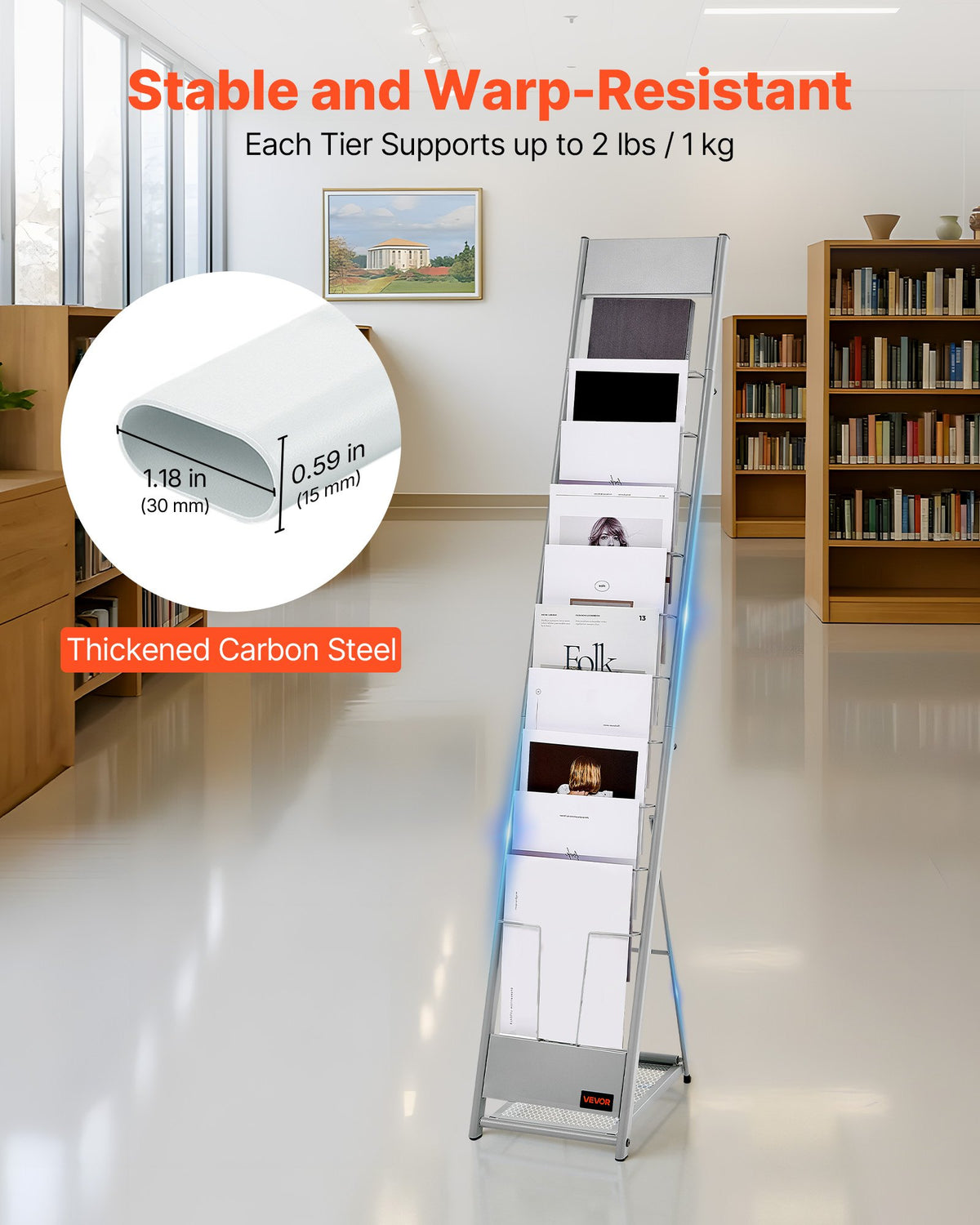 VEVOR Brochure Display Rack, 10 Pockets Magazine Literature Display Stand, Portable Floor Standing Magazine Rack, Metal Newspaper Catalog Holders for Shop, Exhibitions, Office, Trade Show, Silver