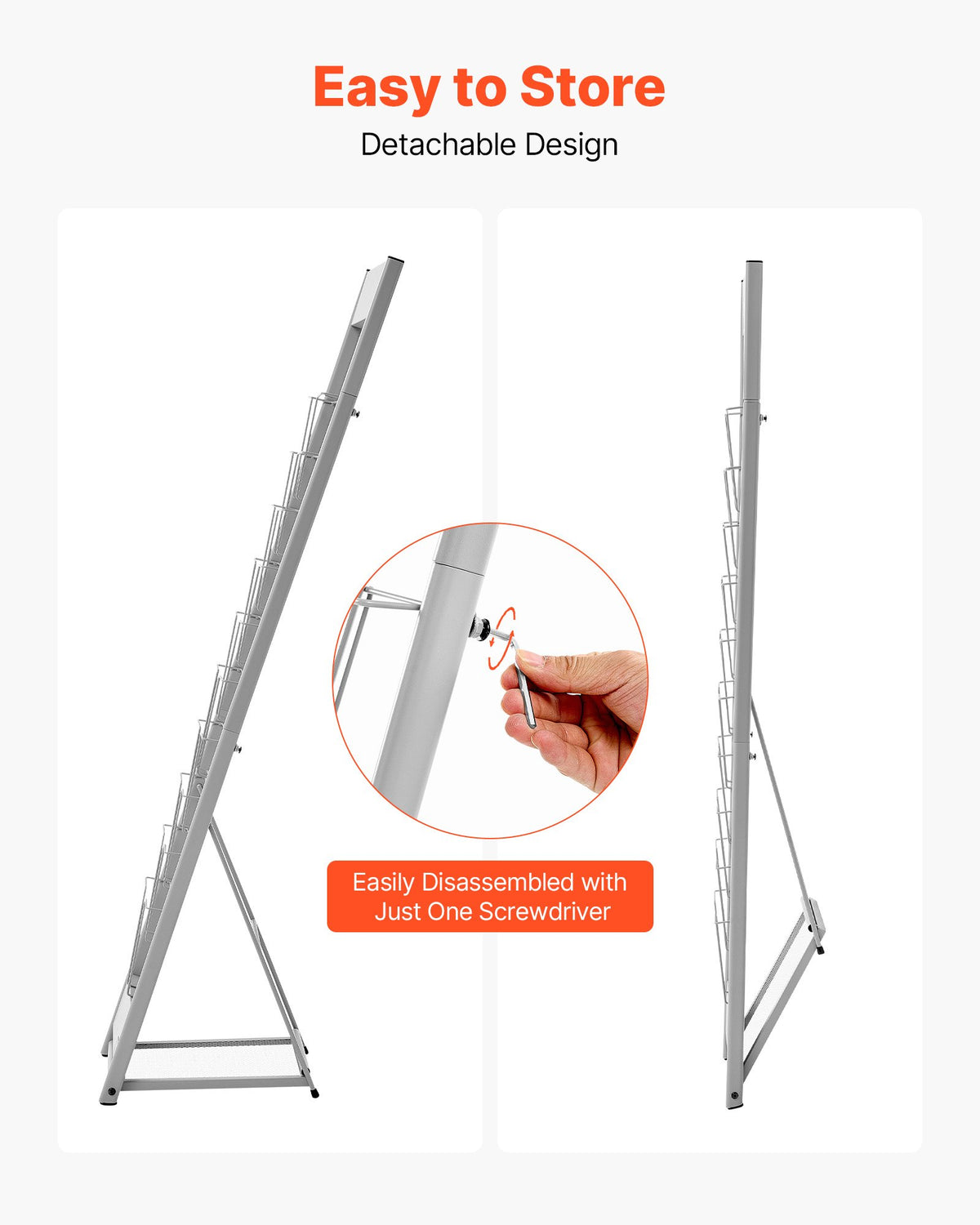VEVOR Brochure Display Rack, 10 Pockets Magazine Literature Display Stand, Portable Floor Standing Magazine Rack, Metal Newspaper Catalog Holders for Shop, Exhibitions, Office, Trade Show, Silver