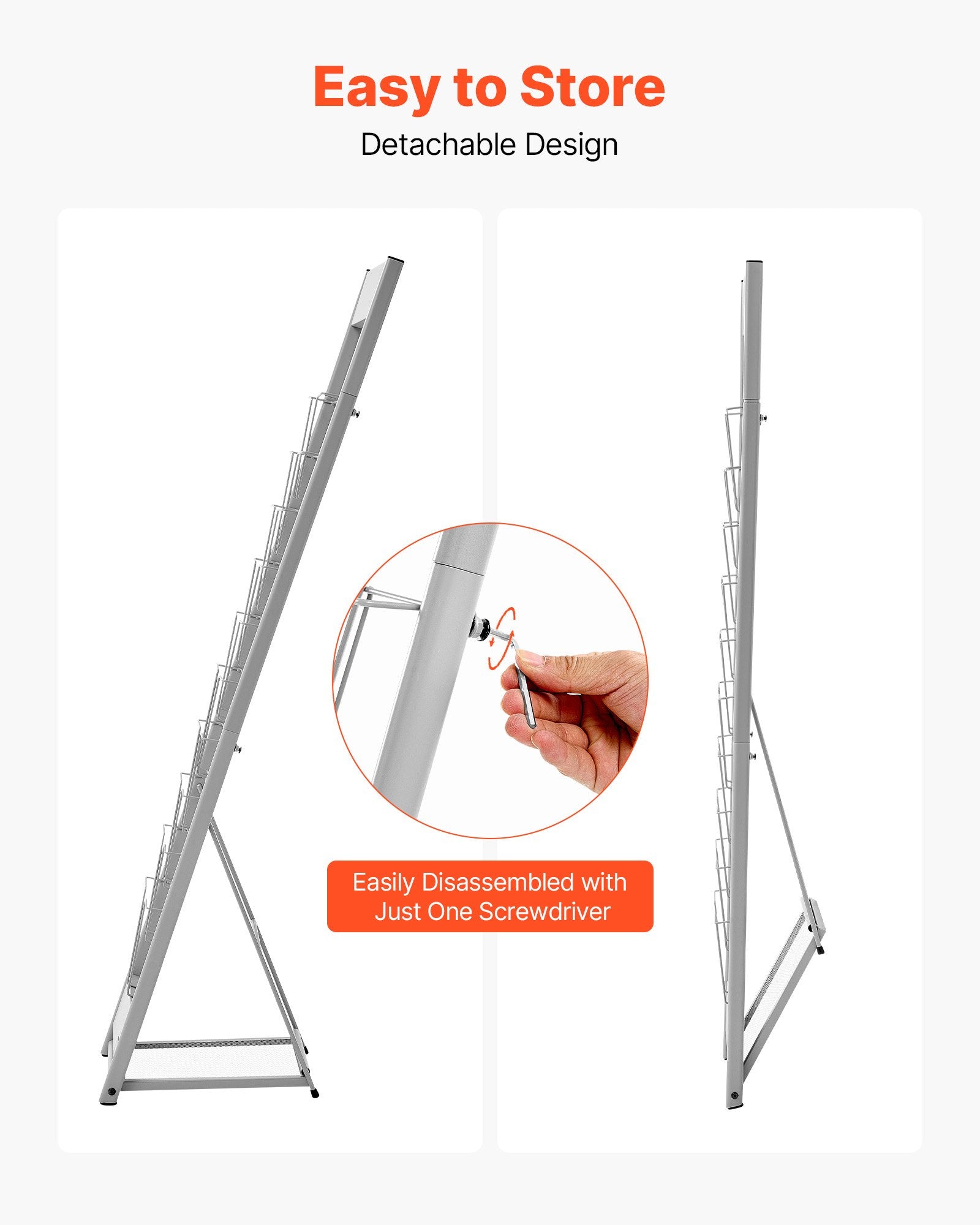 VEVOR Brochure Display Rack, 10 Pockets Magazine Literature Display Stand, Portable Floor Standing Magazine Rack, Metal Newspaper Catalog Holders for Shop, Exhibitions, Office, Trade Show, Silver