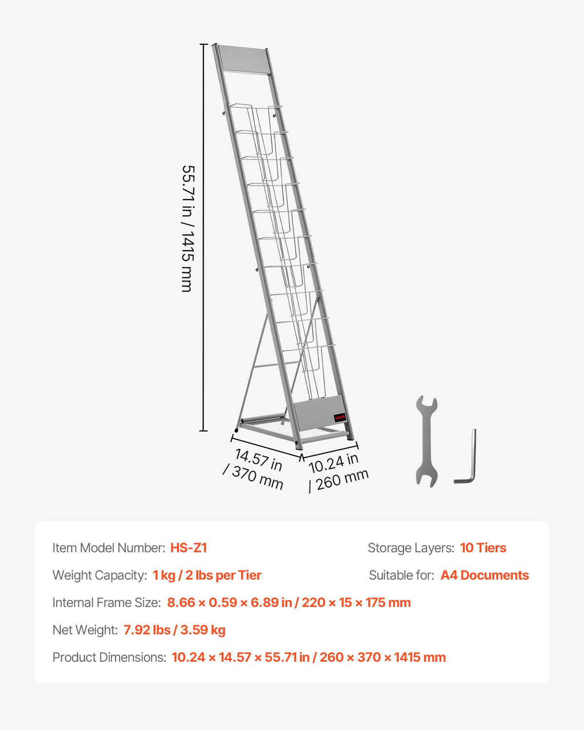 VEVOR Brochure Display Rack, 10 Pockets Magazine Literature Display Stand, Portable Floor Standing Magazine Rack, Metal Newspaper Catalog Holders for Shop, Exhibitions, Office, Trade Show, Silver