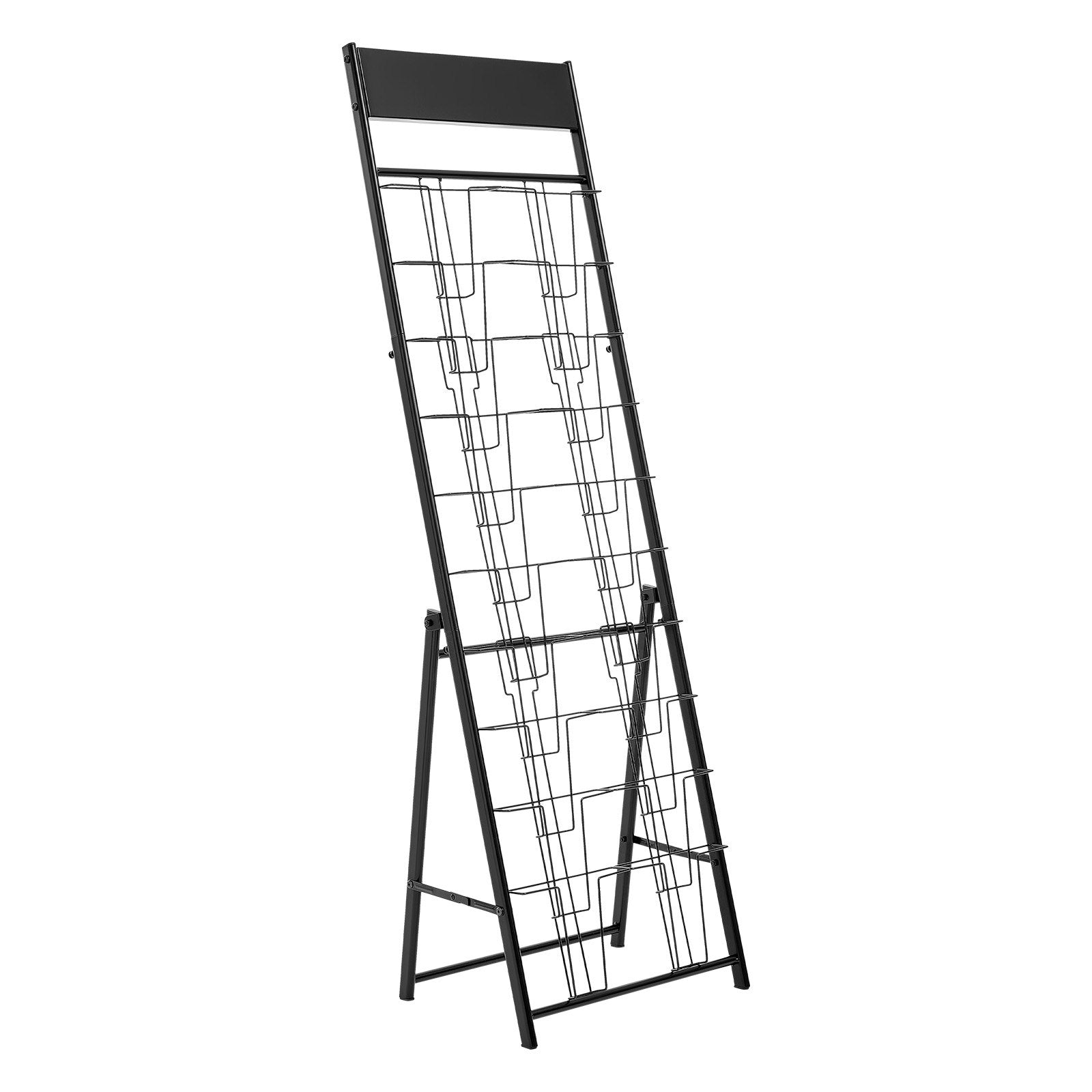 VEVOR Brochure Display Rack, 20 Pockets Magazine Literature Display Stand, Portable Floor Standing Magazine Rack, Metal Newspaper Catalog Holders for Shop, Exhibitions, Office, Trade Show, Black