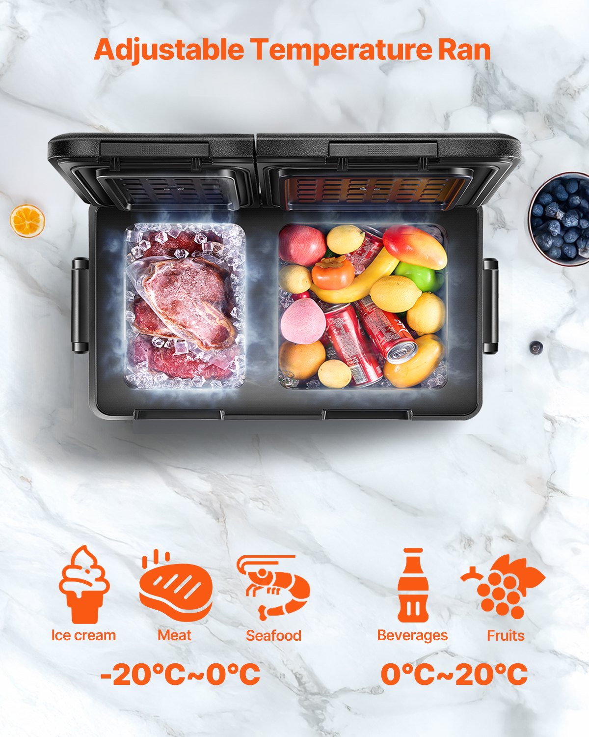 VEVOR Portable Car Refrigerator Freezer Compressor 45L Dual Zone for Car Home