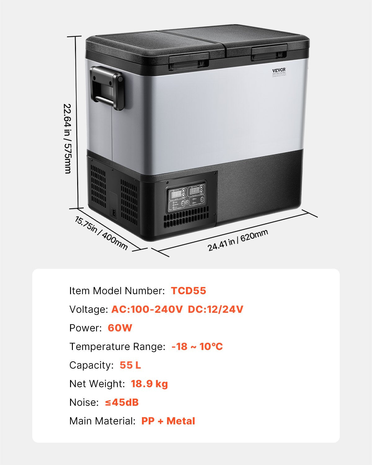 VEVOR Portable Car Refrigerator Freezer Compressor 55L Dual Zone for Car Home