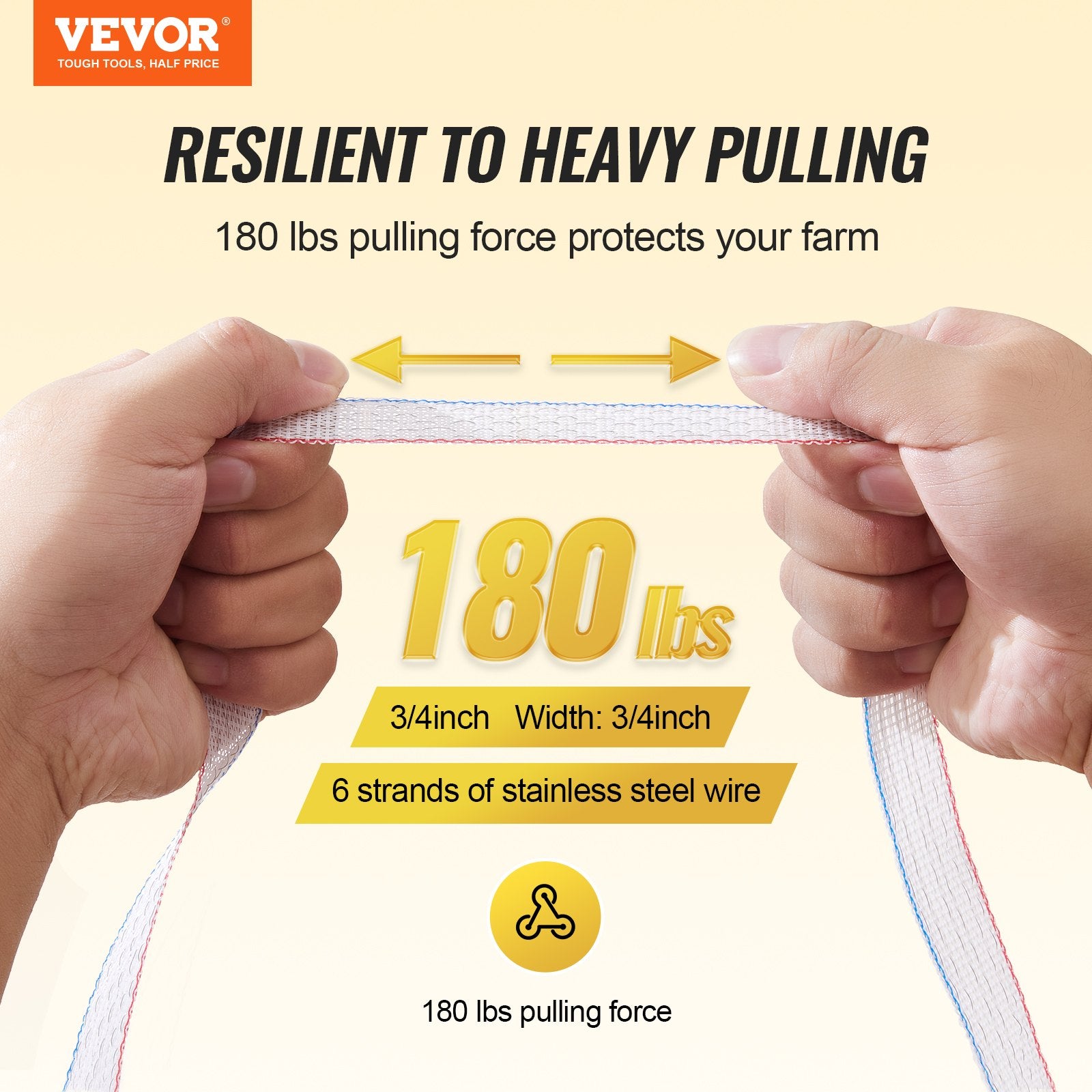 VEVOR Electric Fence Tape, 1640Ft 500M Polytape Fencing Hot Wire, 3/4" Width 6 Stainless Steel Strands for Reliable Conductivity, UV & Rust Resistance, Portable Polywire for Horse Cattle Livestock