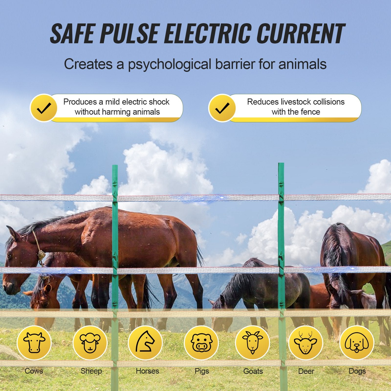 VEVOR Electric Fence Tape, 1640Ft 500M Polytape Fencing Hot Wire, 3/4" Width 6 Stainless Steel Strands for Reliable Conductivity, UV & Rust Resistance, Portable Polywire for Horse Cattle Livestock