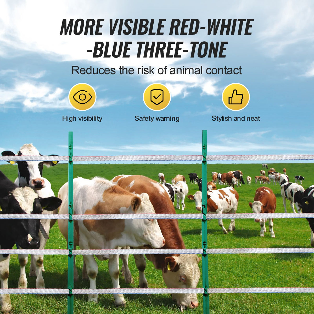 VEVOR Electric Fence Tape, 1640Ft 500M Polytape Fencing Hot Wire, 3/4" Width 6 Stainless Steel Strands for Reliable Conductivity, UV & Rust Resistance, Portable Polywire for Horse Cattle Livestock