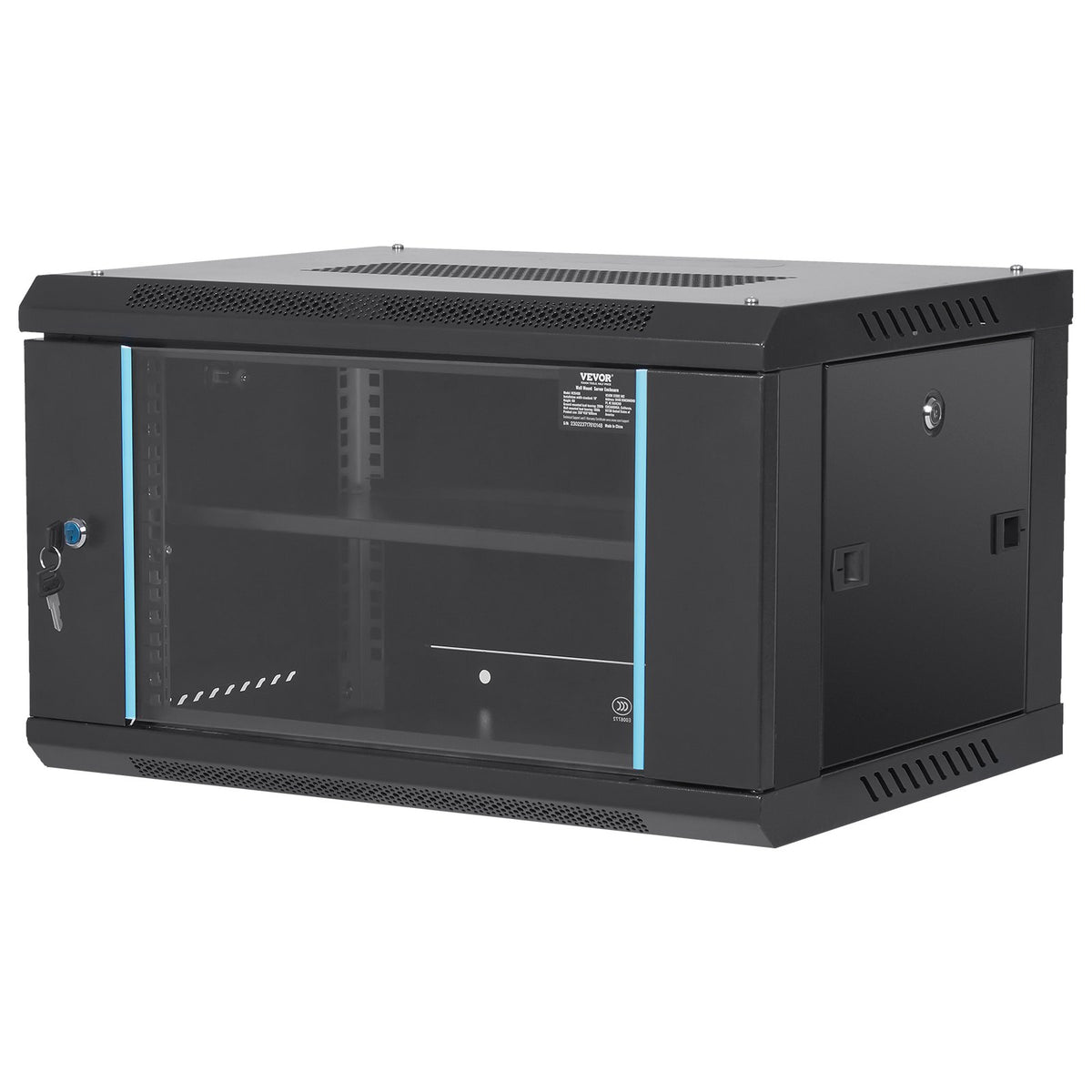 VEVOR 6U Wall Mount Network Server Cabinet, 15.5'' Deep, Server Rack Cabinet Enclosure, 200 lbs Max. Ground-mounted Load Capacity, with Locking Glass Door Side Panels, for IT Equipment, A/V Devices