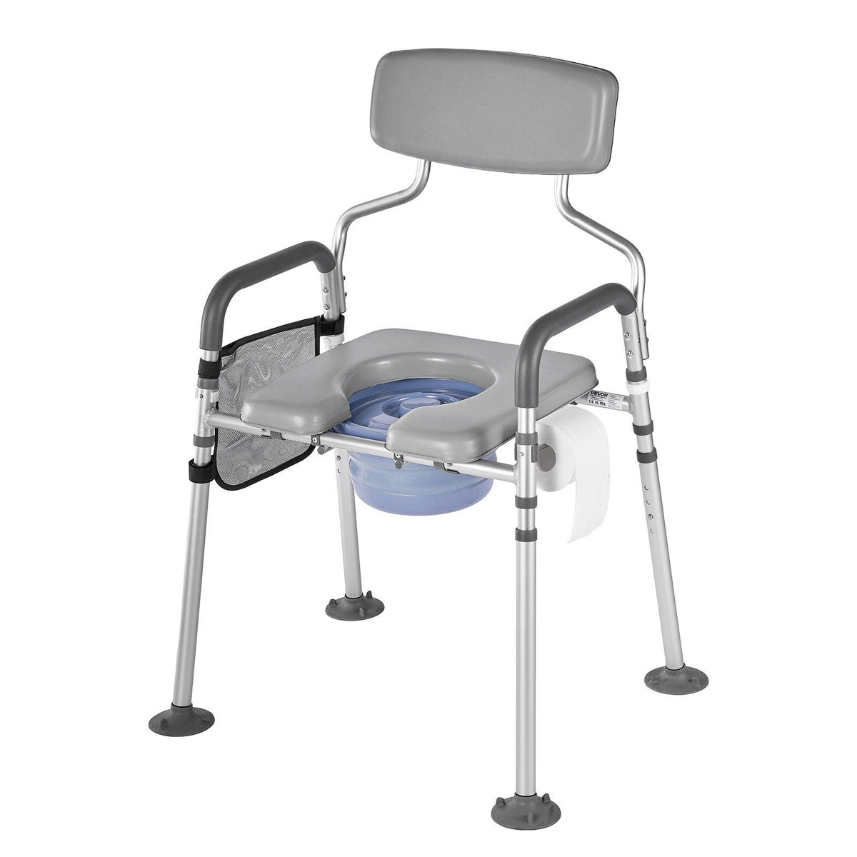 Bedside Commode Chair, 227 kg Capacity, 4-in-1 Portable Toilet and Raised Toilet Seat with Padded Seat &amp; Backrest, Detachable 5L Bucket, Adjustable Height &amp; Width Adult Potty Chair for Seniors
