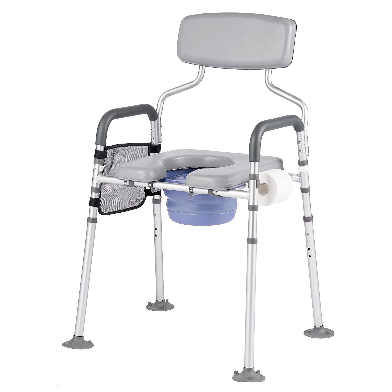 Bedside Commode Chair, 227 kg Capacity, 4-in-1 Portable Toilet and Raised Toilet Seat with Padded Seat & Backrest, Detachable 5L Bucket, Adjustable Height & Width Adult Potty Chair for Seniors