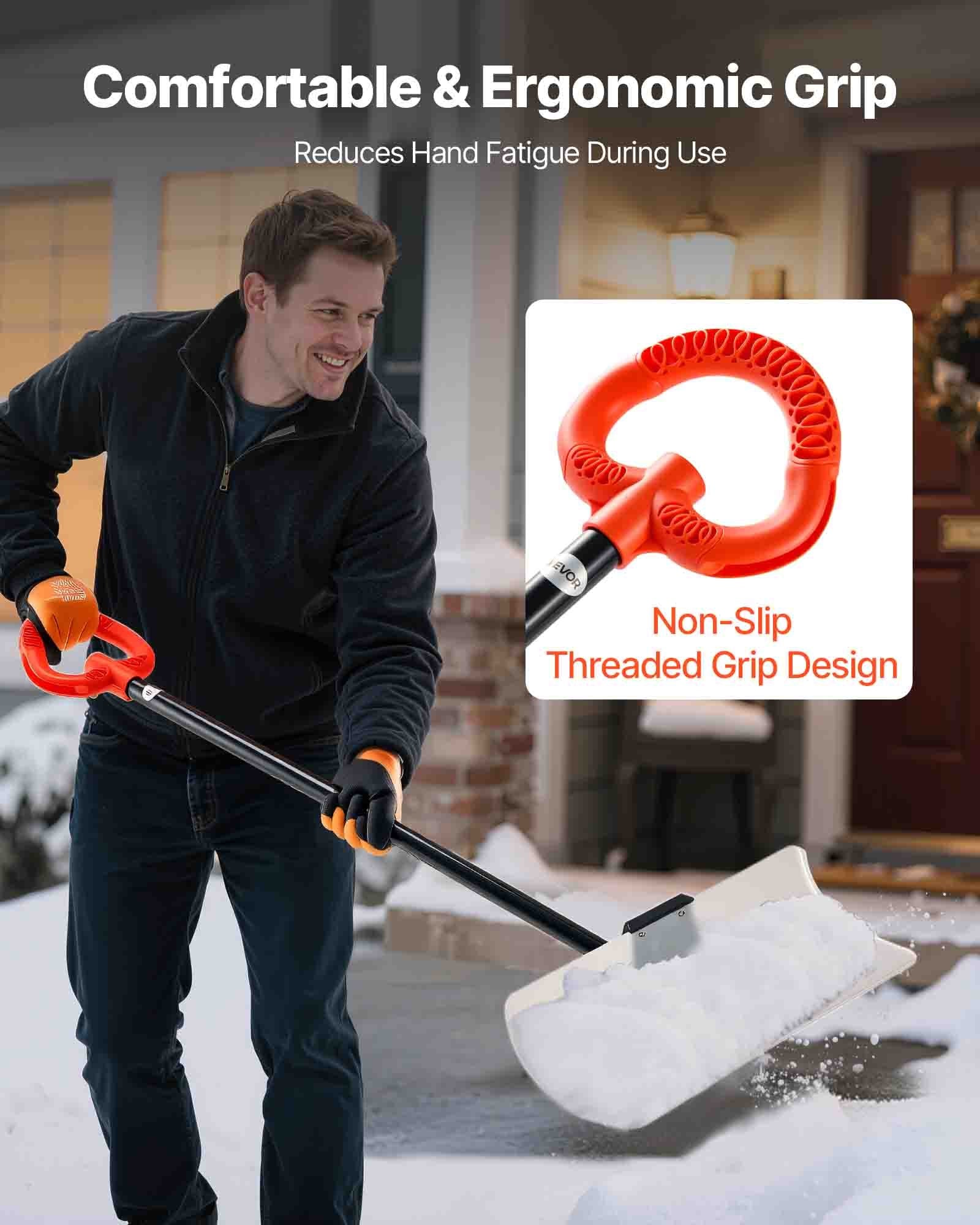 VEVOR Snow Pusher Shovel, 61 cm Wide Outdoor Snowplow Shovel with Ergonomic Grip, HDPE Plastic Blade, Winter Shovels with Segmented Handle, Portable Snow Removal Tool for Driveway Garden Camping