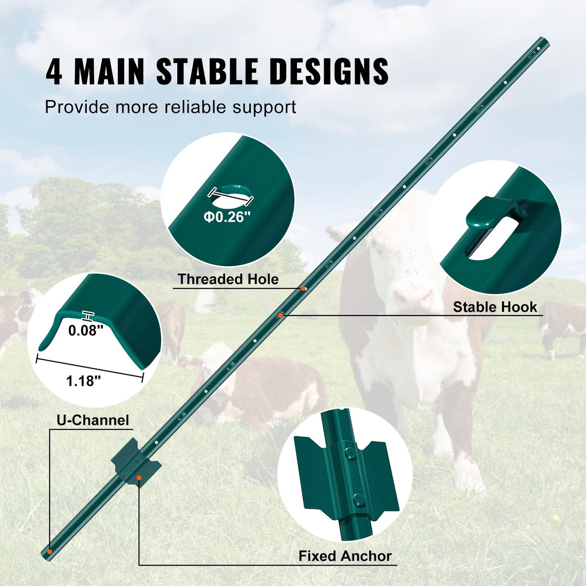 VEVOR 5 Feet Fence Post 10 Pack T-Post Heavy Duty Metal Fence Posts Green