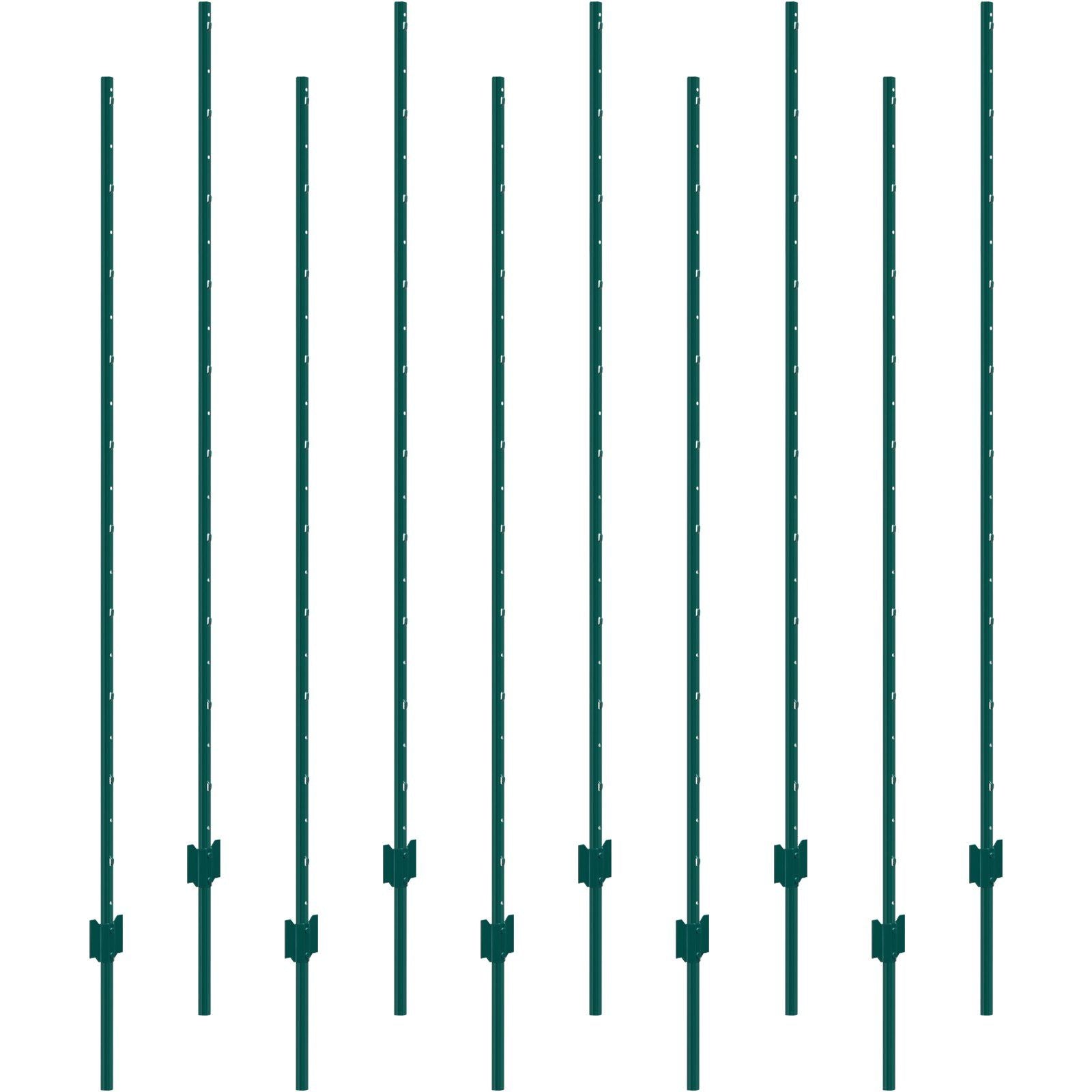 6 Feet Fence Post, 10 Pack U-Channel Heavy Duty Metal Fence Posts, Sturdy Steel Fence Stakes for Garden Yard, Lawn, Farms and Outdoor Wire Fencing, Green