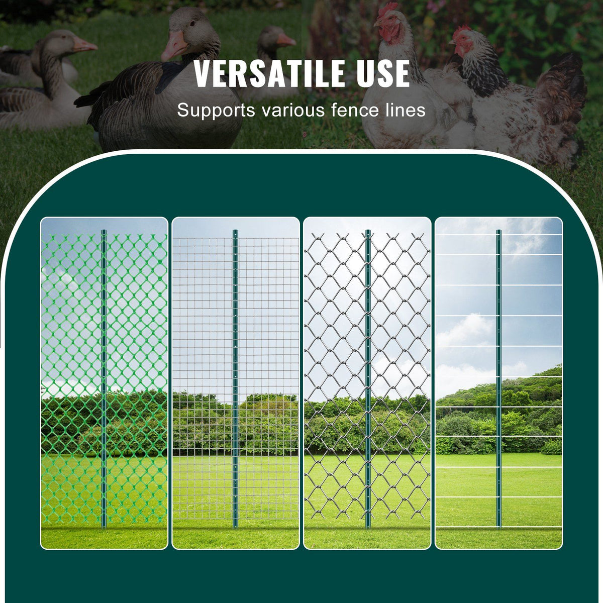 6 Feet Fence Post, 10 Pack U-Channel Heavy Duty Metal Fence Posts, Sturdy Steel Fence Stakes for Garden Yard, Lawn, Farms and Outdoor Wire Fencing, Green