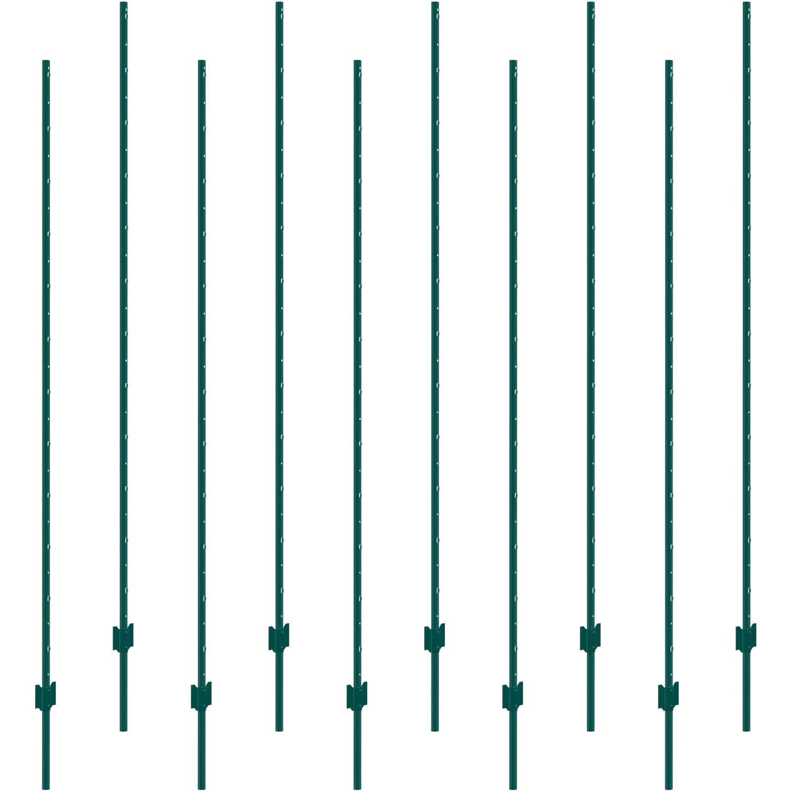 VEVOR 7 Feet Fence Post, 10 Pack U-Channel Heavy Duty Metal Fence Posts, Sturdy Steel Fence Stakes for Garden Yard, Lawn, Farms and Outdoor Wire Fencing, Green