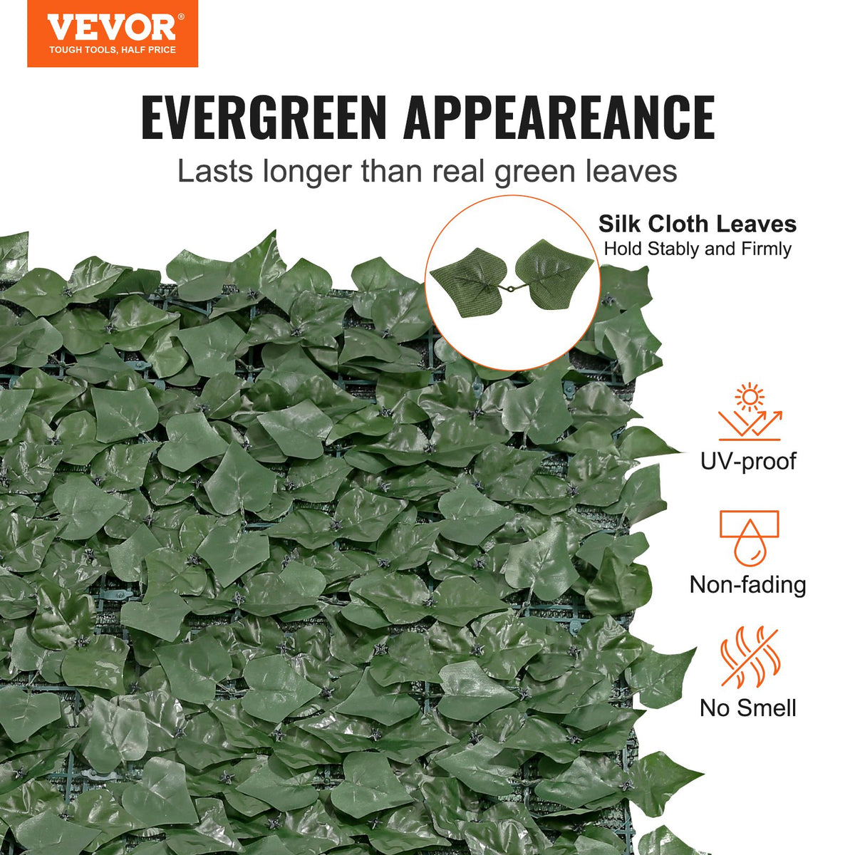 VEVOR Ivy Privacy Fence, 39 x 198in Artificial Green Wall Screen, Greenery Ivy Fence with Mesh Cloth Backing and Strengthened Joint, Faux Hedges Vine Leaf Decoration for Outdoor Garden, Yard, Balcony