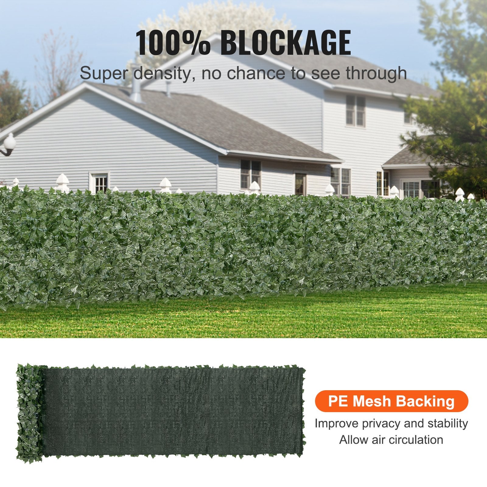 VEVOR Ivy Privacy Fence, 39 x 198in Artificial Green Wall Screen, Greenery Ivy Fence with Mesh Cloth Backing and Strengthened Joint, Faux Hedges Vine Leaf Decoration for Outdoor Garden, Yard, Balcony