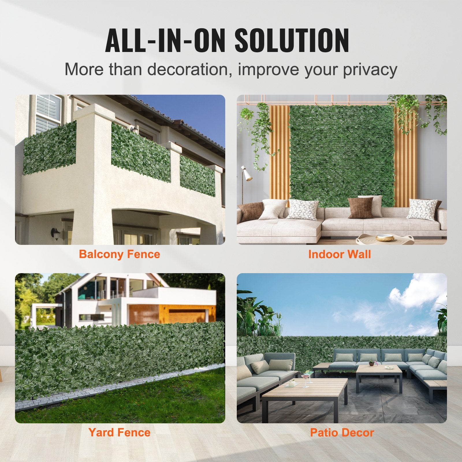 VEVOR Ivy Privacy Fence, 1830 x 2440 mm Artificial Green Wall Screen, Greenery Ivy Fence with Mesh Cloth Backing and Strengthened Joint, Faux Hedges Vine Leaf Decoration for Outdoor Garden, Yard