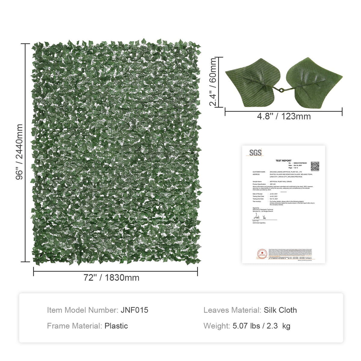 VEVOR Ivy Privacy Fence, 2440 x 1830 mm Artificial Green Wall Screen, Greenery Ivy Fence with Strengthened Joint, Faux Hedges Vine Leaf Decoration for Outdoor Garden, Yard, Balcony, Patio Decor