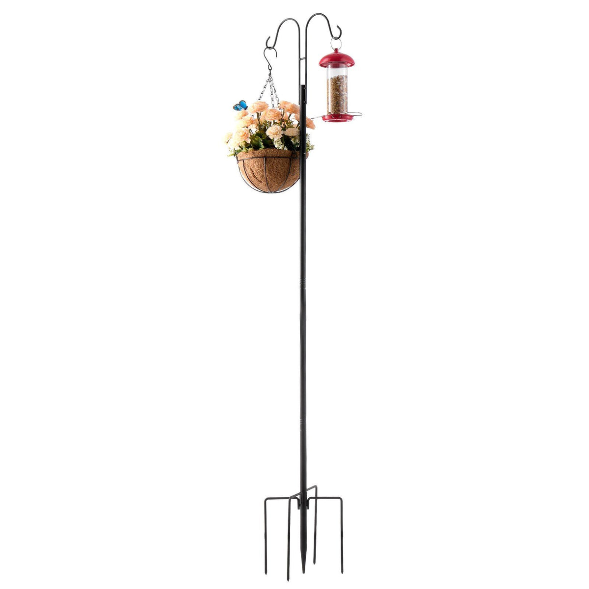Double Shepherds Hooks for Outdoor, 8 Pack 1560 mm Heavy Duty Bird Feeder Pole, 19 mm Thick Garden Hooks for Hanging Hummingbird Feeder, Plant Baskets, Solar Light Lanterns,Wind Chimes