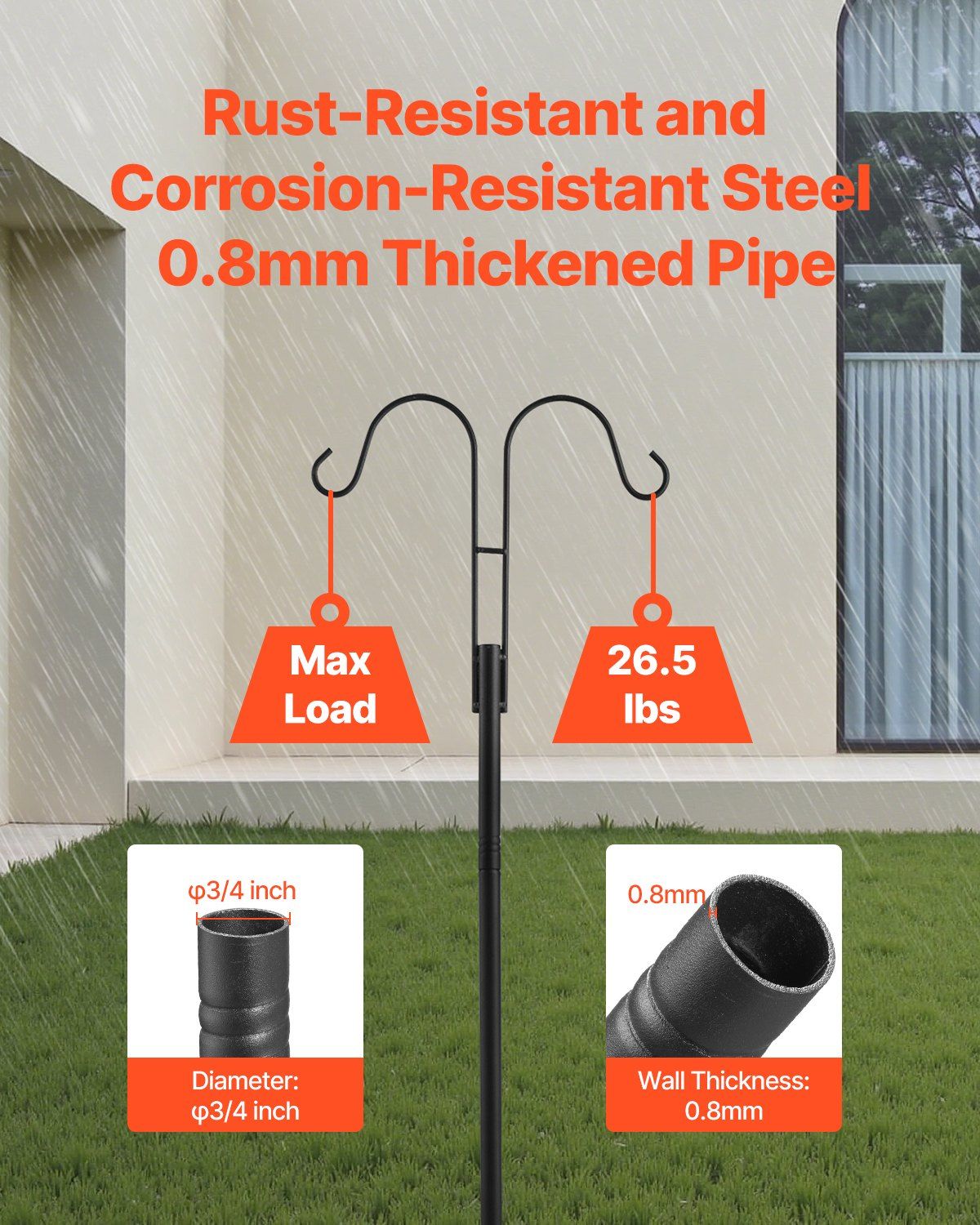 Double Shepherds Hooks for Outdoor, 8 Pack 1950 mm Heavy Duty Bird Feeder Pole, 19 mm Thick Garden Hooks for Hanging Hummingbird Feeder, Plant Baskets, Solar Light Lanterns,Wind Chimes