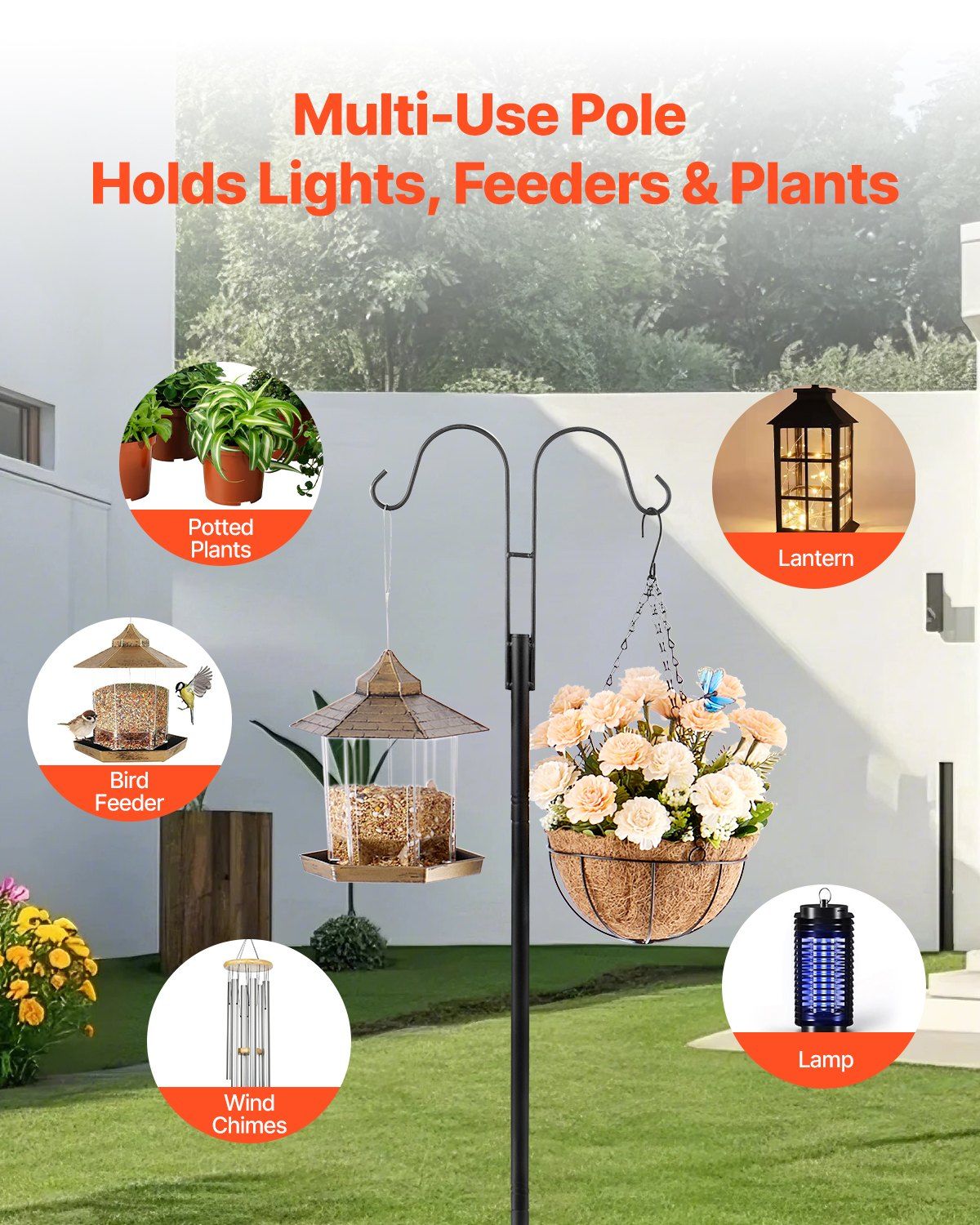 Double Shepherds Hooks for Outdoor, 8 Pack 1950 mm Heavy Duty Bird Feeder Pole, 19 mm Thick Garden Hooks for Hanging Hummingbird Feeder, Plant Baskets, Solar Light Lanterns,Wind Chimes