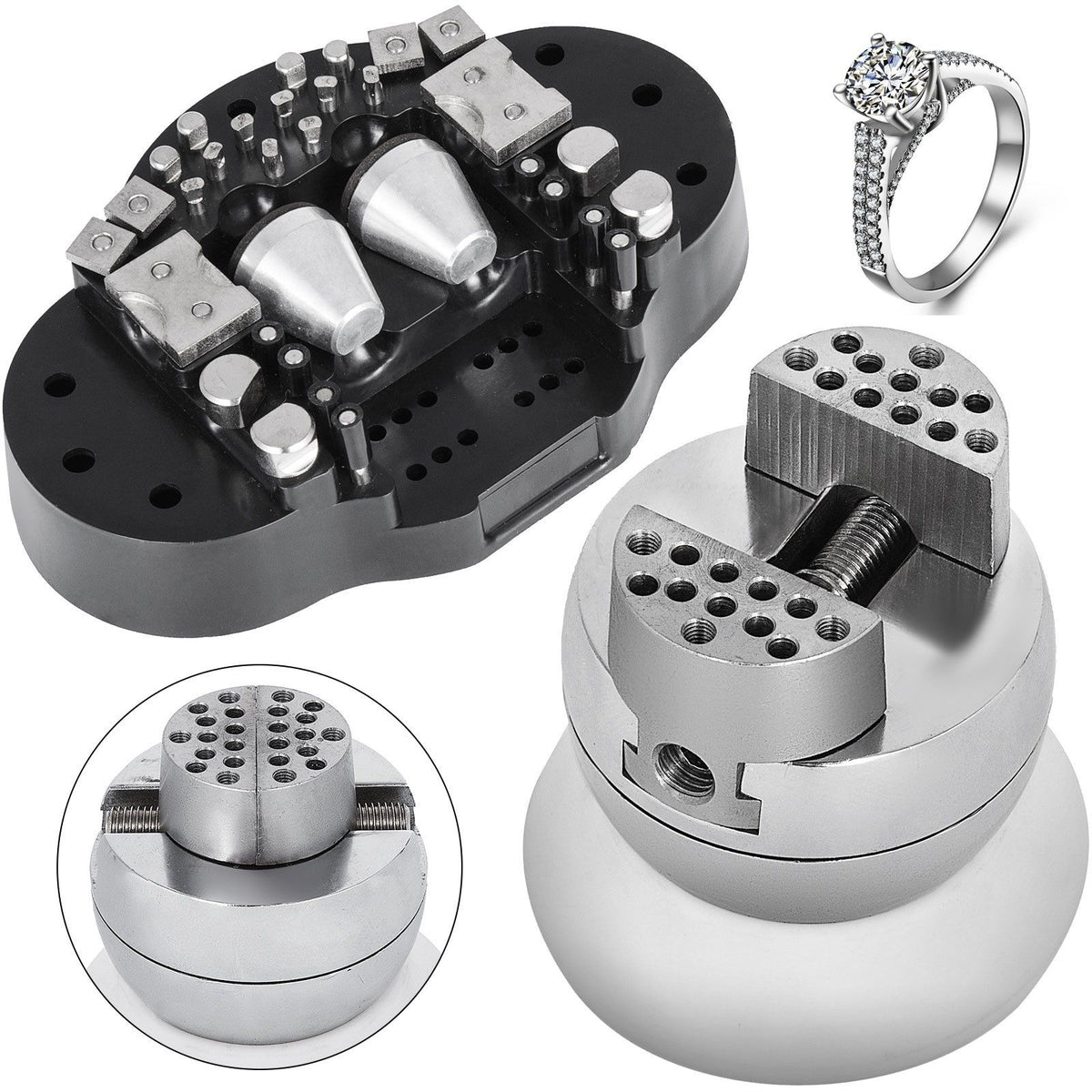 Ball Vise, 3" Engraving Setting Tool, 360° Rotation Engraving Block Vise, 30 PCS Attachment Jewelry Engraving Block Tools Standard Block for Gemstone Inlay and Small-Scale Engraving