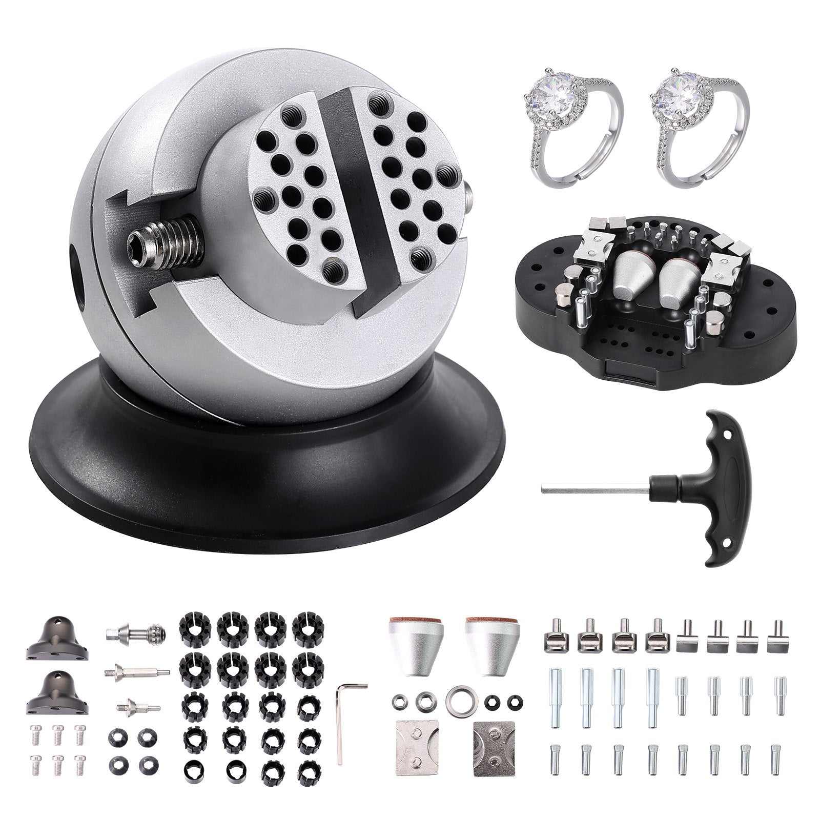 VEVOR Ball Vise, 3" Engraving Setting Tool, 360° Rotation Engraving Block Vise, 70 PCS Attachment Jewelry Engraving Block Tools Standard Block for Gemstone Inlay and Small-Scale Engraving