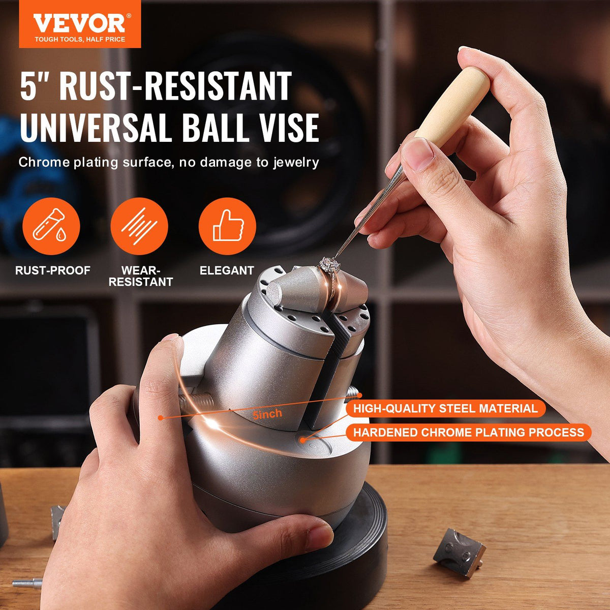 Ball Vise, 5" Engraving Setting Tool, 360° Rotation Engraving Block Vise, 35 PCS Attachment Jewelry Engraving Block Tools Standard Block for Gemstone Inlay and Small-Scale Engraving