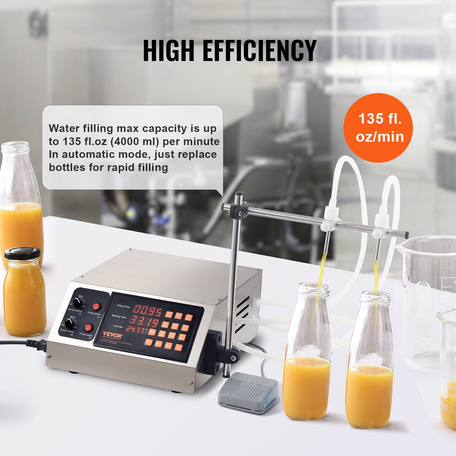 VEVOR Liquid Filling Machine, 10-4000ml Filling Capacity, Automatic Bottle Filler Machine Bottling Machine Digital Control for Milk, Water, Wine, Beverage, Soy Sauce, Vinegar, Alcohol (Double Nozzle)