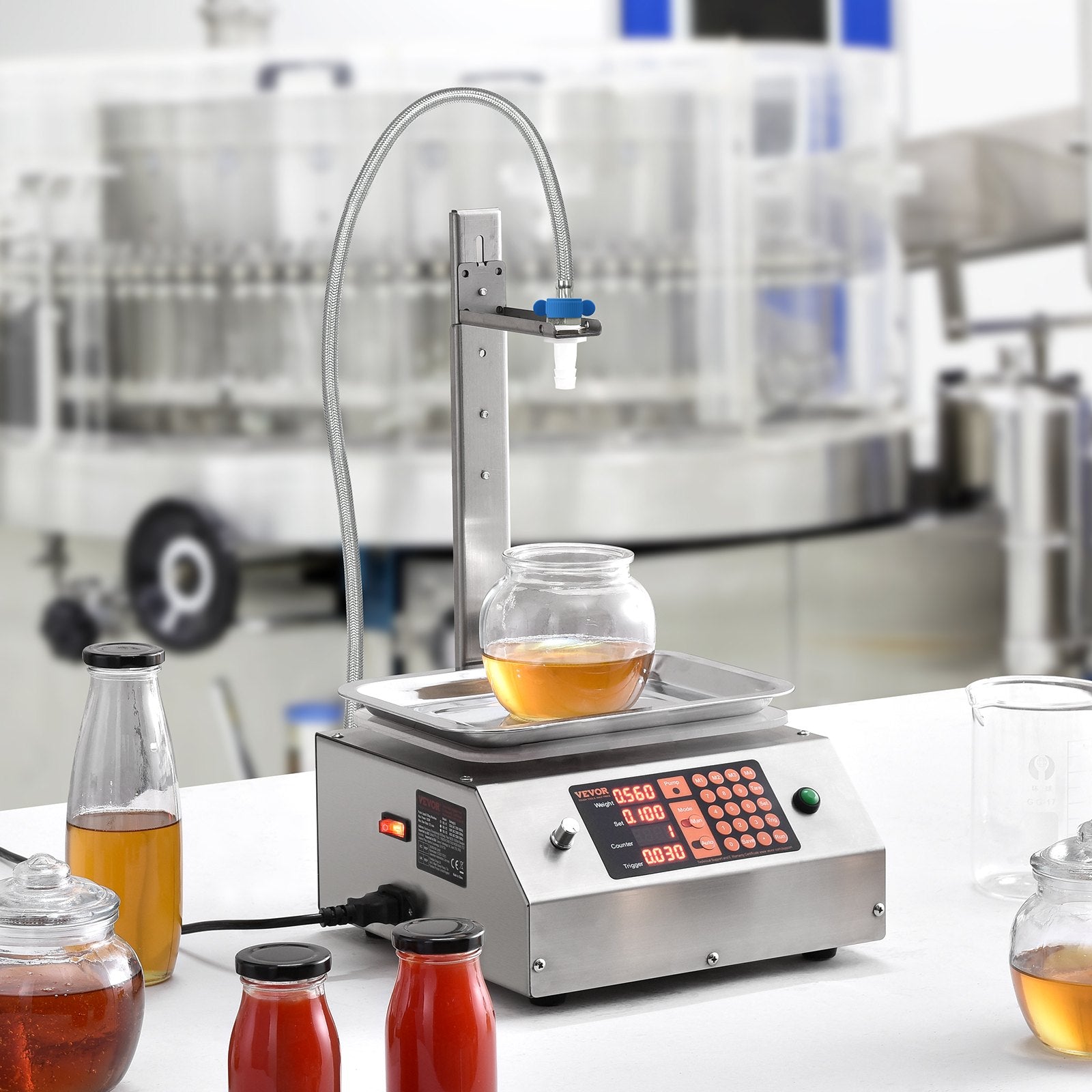 VEVOR Liquid Filling Machine, 30-15000 g Weighing Capacity, Automatic Bottle Filler Machine Bottling Machine Digital Control for Milk, Water, Oil, Wine, Beverage, Detergent, Shampoo (Single Nozzle)