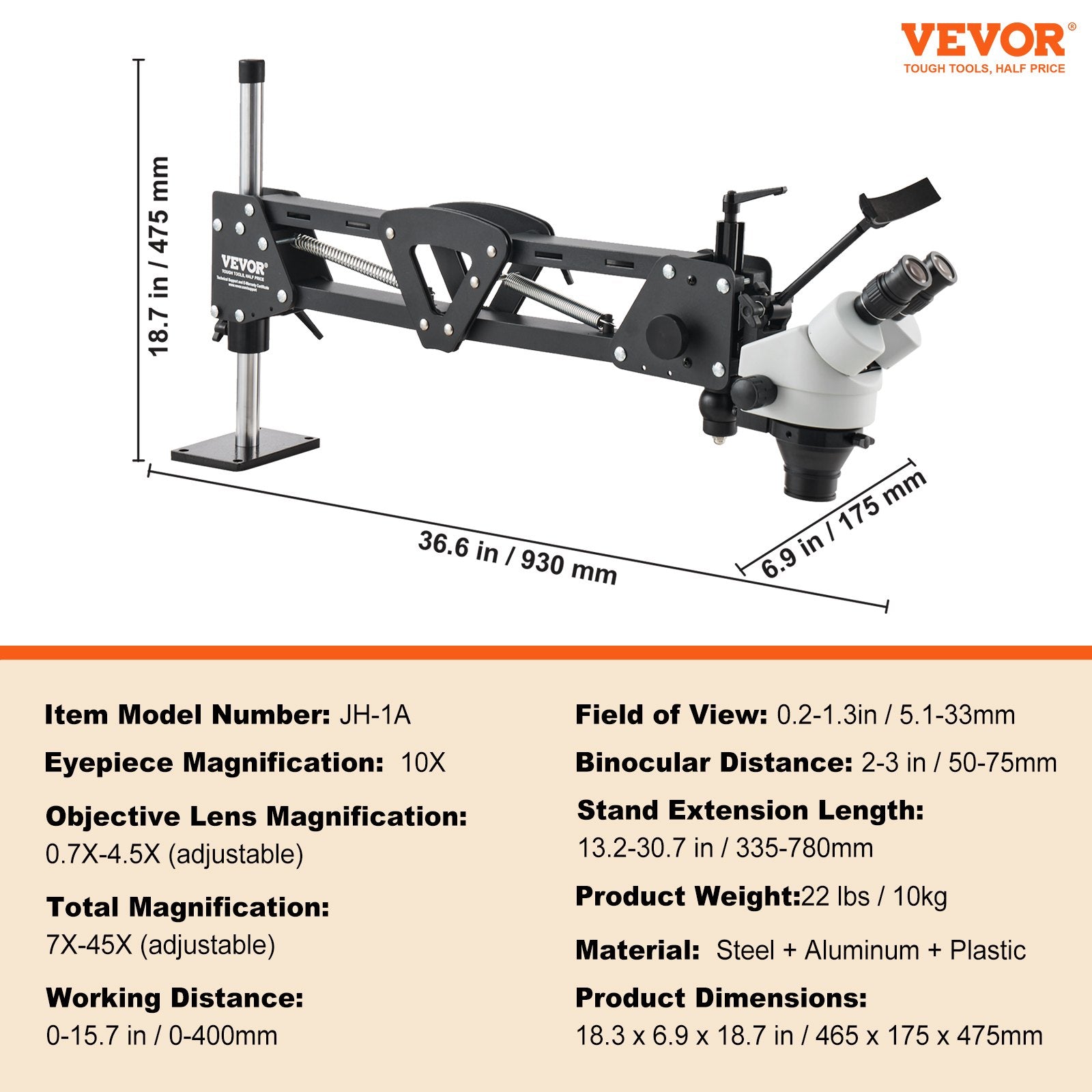 VEVOR Multi-Directional Microscope with Spring Bracket, 7X-45X Magnification Jewelry Microscope, Micro Jewelry Inlaid Stand with Integrated USB Ring LED Light, Jewelers Microscope for Jewelry Inlay
