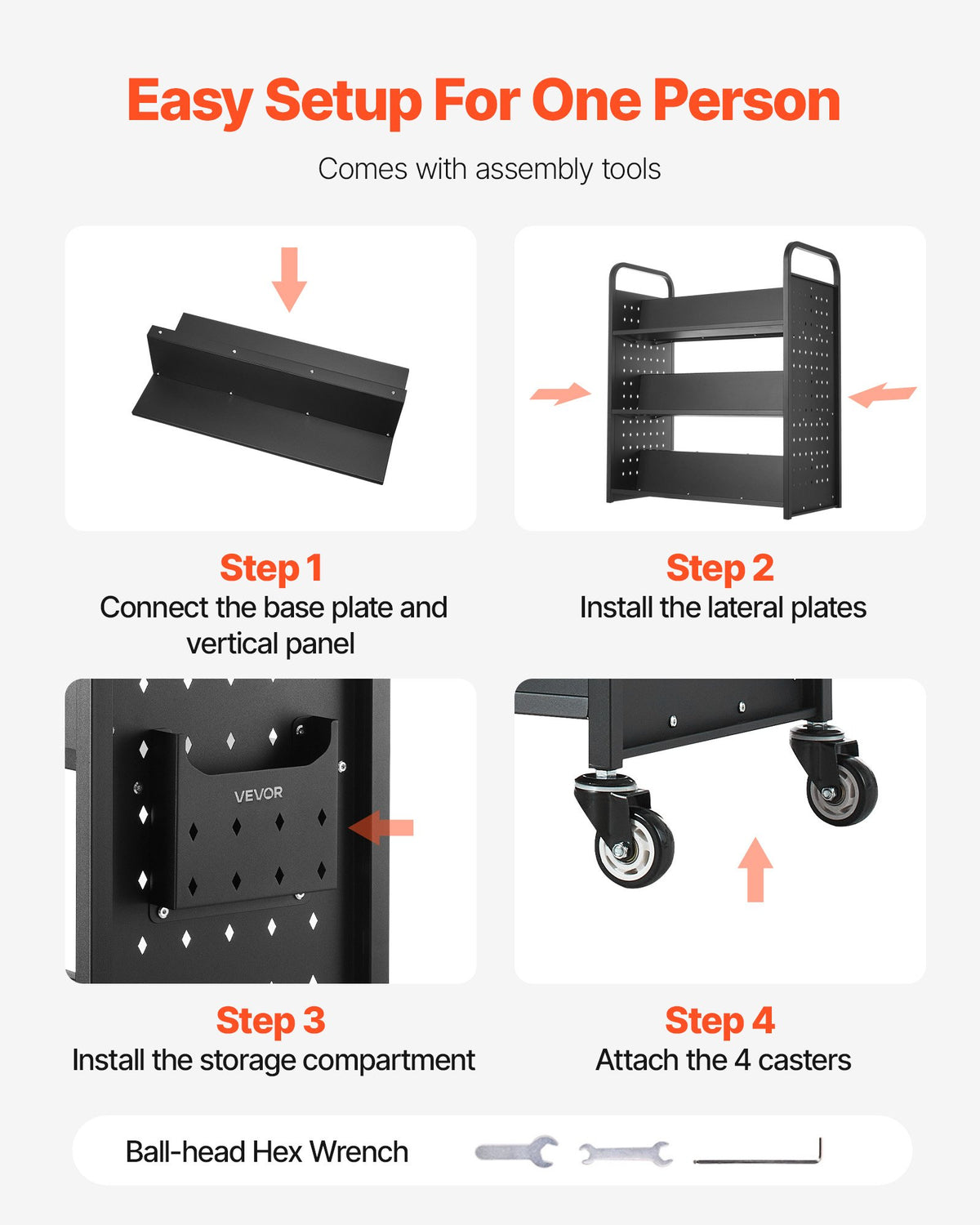 VEVOR Rolling Library Book Cart, 150 kg Capacity, 97 x 51.5 x 122.5 cm Library Cart, Double Sided W-Shaped Shelves with 76.2 mm Lockable Wheels, Book Truck for Home Shelves Office and School, Black