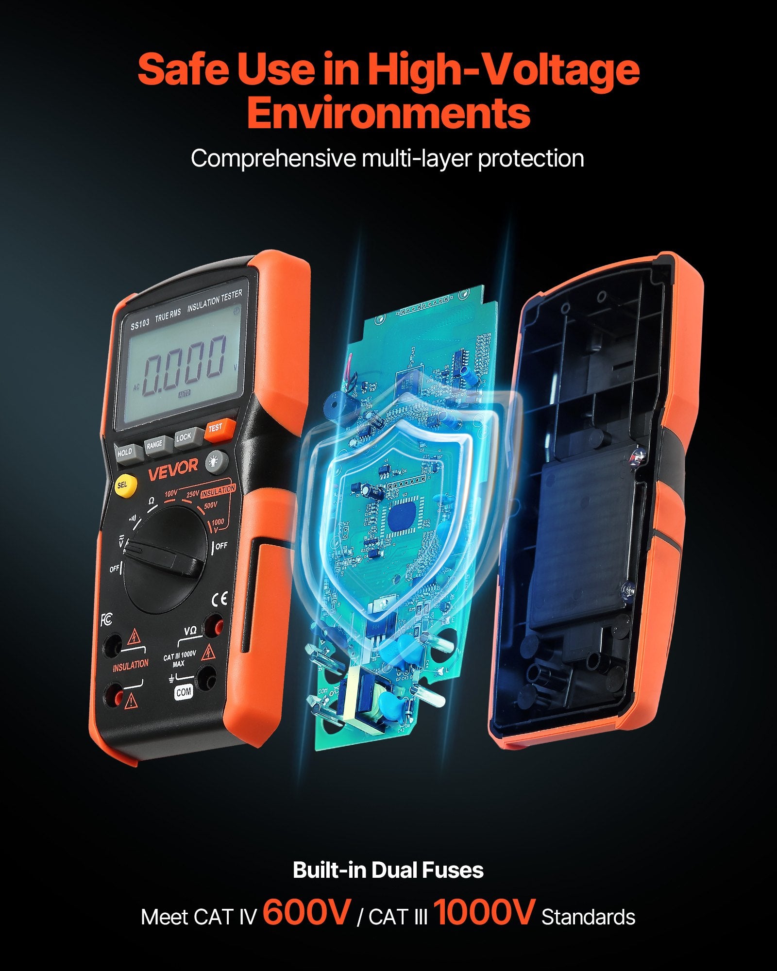 VEVOR Digital Multimeter, 4000-Count TRMS Voltmeter Ohmmeter, 1000V AC/DC Voltage Tester with Switchable Auto/Manual Range for Voltage, Resistance, and Continuity Measurment