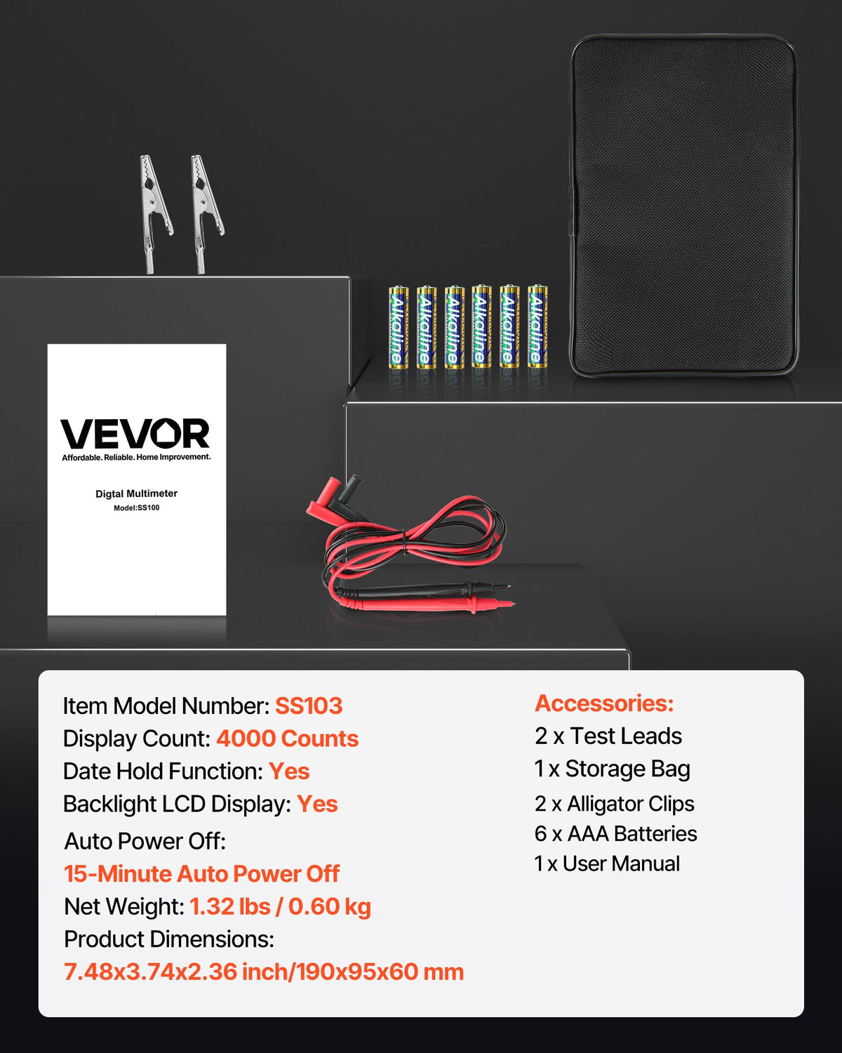 VEVOR Digital Multimeter, 4000-Count TRMS Voltmeter Ohmmeter, 1000V AC/DC Voltage Tester with Switchable Auto/Manual Range for Voltage, Resistance, and Continuity Measurment