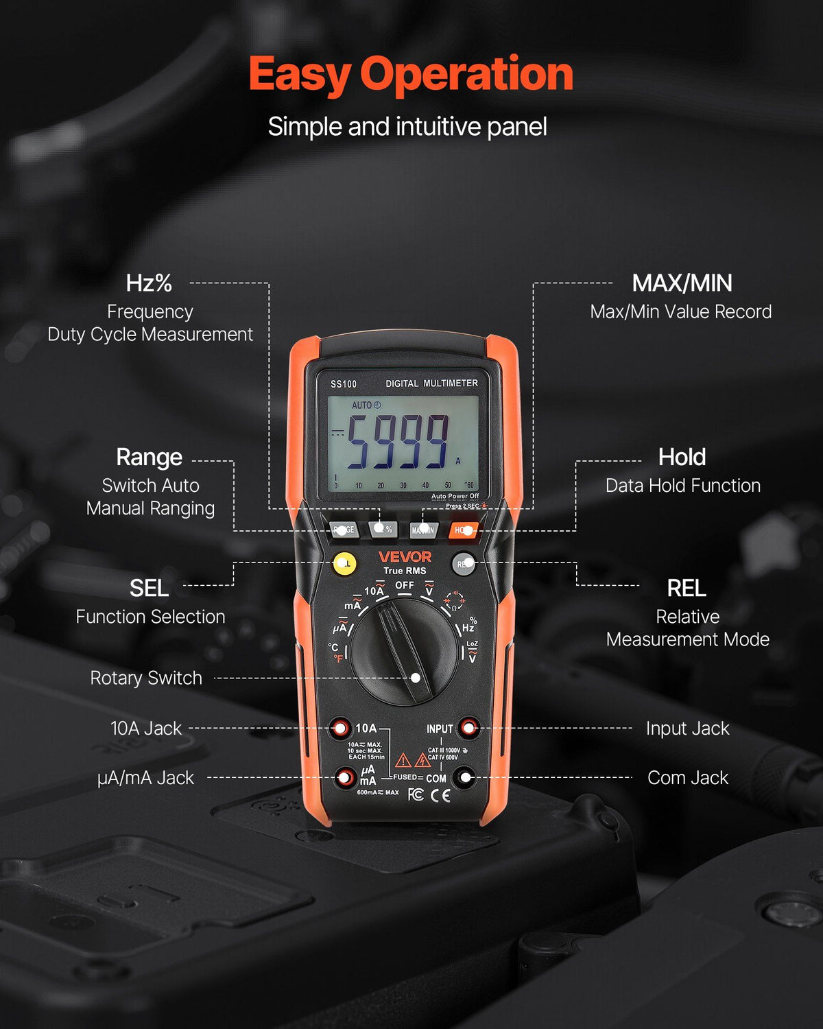 Digital Multimeter, 6000-Count TRMS DC/AC Voltmeter Current Tester, Auto-Ranging Multimeter for Current Voltage Resistance Capacitance Temperature Diodes Continuity Low Impedance Measurment