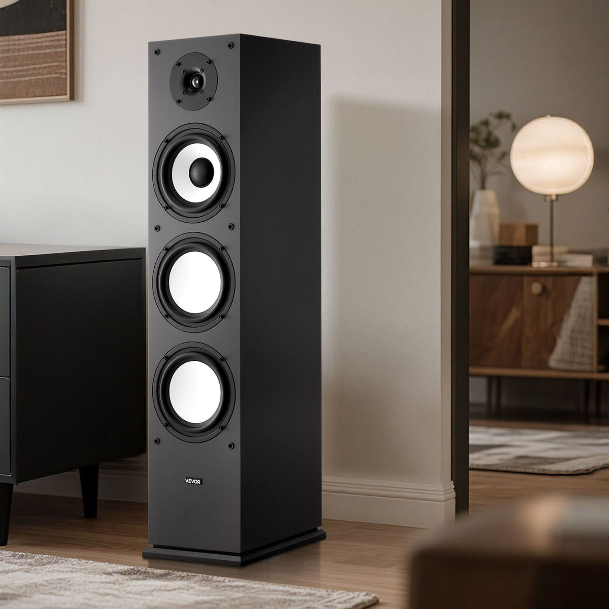 Floorstanding Speaker, 2-Way, Floor-Standing Tower Speaker with 25.4 mm Tweeter, 165.1 mm Woofer, 200W Peak Power, 70Hz–20kHz Frequency Response, Durable MDF Enclosure, for Home Audio, Single