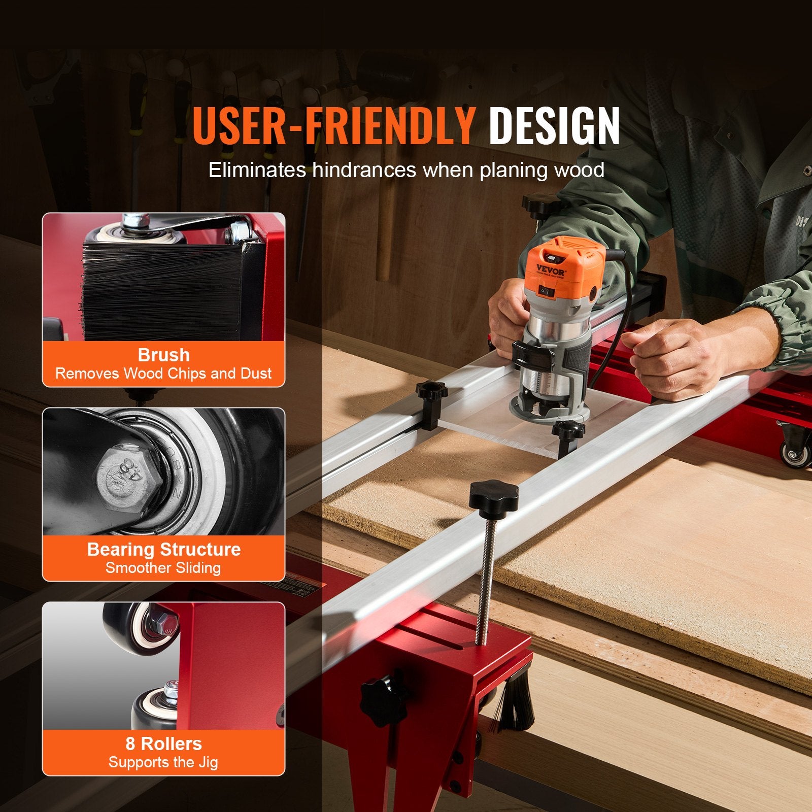 VEVOR Router Sled, 1625 mm, Portable and Easy to Adjust Slab Flattening Jig, DIY Woodworking Router Sled for Flattening Slabs, Slab Guide Jig Trimming Planing Machine for Wood Flattening, Home DIY