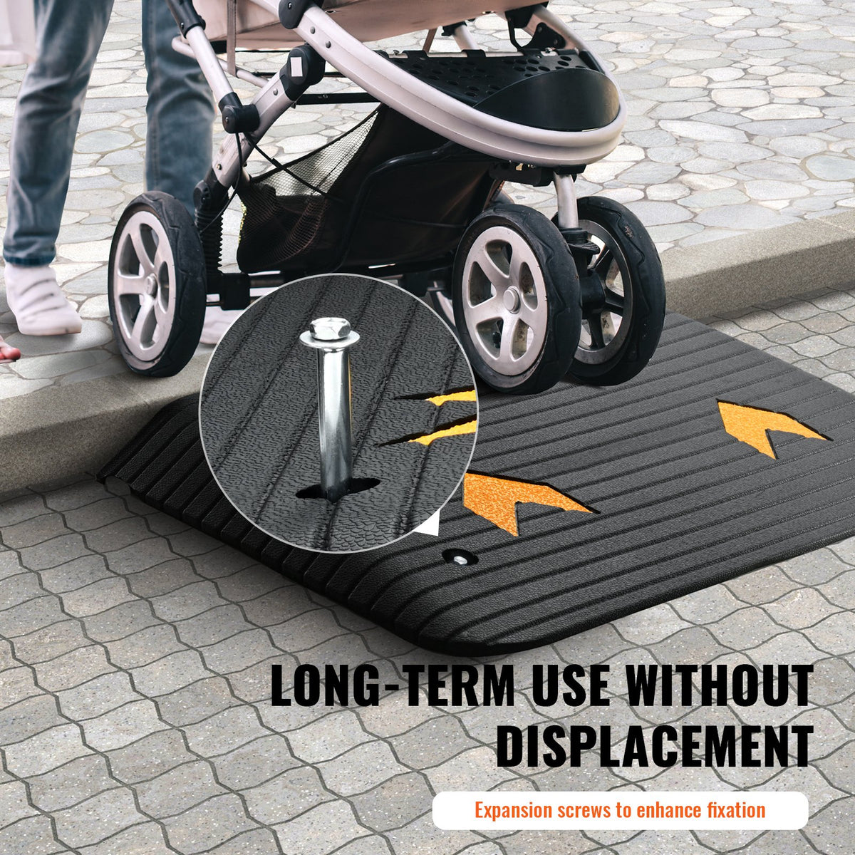 VEVOR Upgraded Rubber Threshold Ramp, 8.9 cm Rise Door Ramp with 1 Channel, Natural Rubber Car Ramp with Non-Slip Textured Surface, 15 tons Load Capacity Curb Ramp for Wheelchair and Scooter
