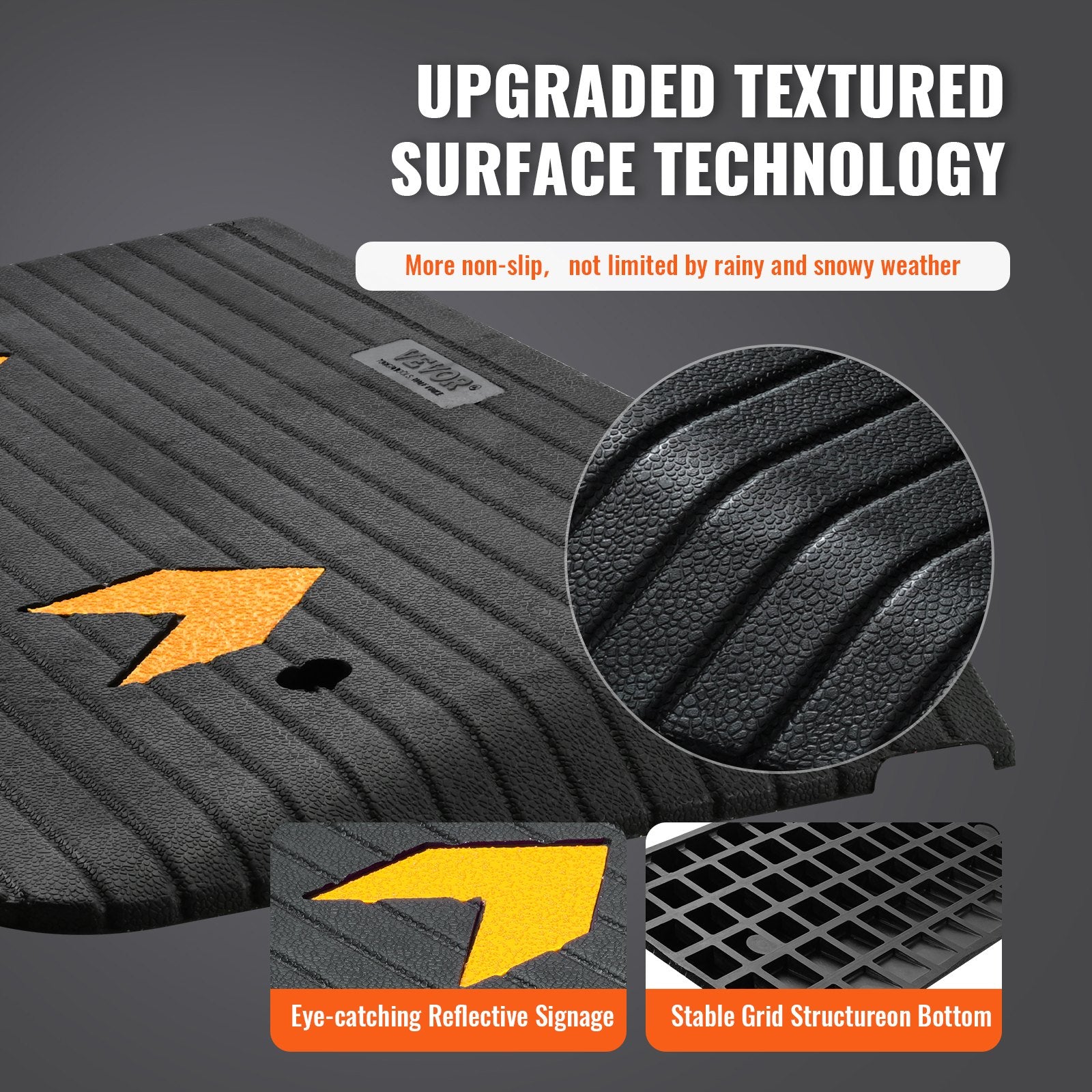 VEVOR Upgraded Rubber Threshold Ramp, 7.6 cm Rise Door Ramp with 1 Channel, Natural Rubber Car Ramp with Non-Slip Textured Surface, 150 tons Load Capacity Curb Ramp for Wheelchair and Scooter